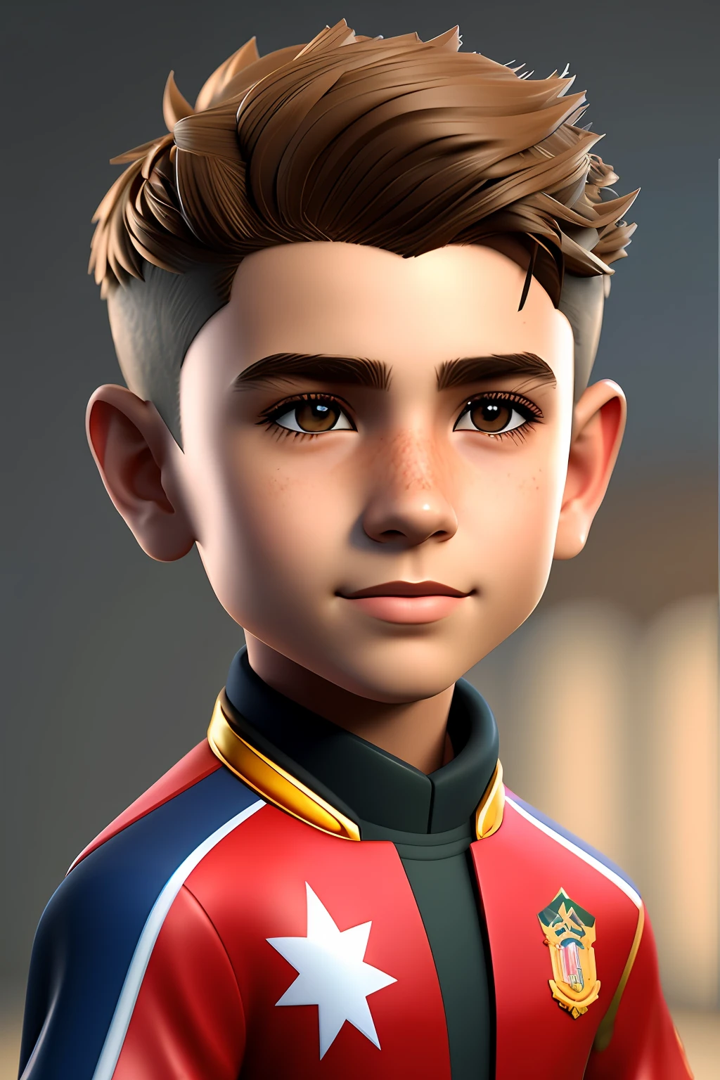 um close up de um garoto de desenho animado com uma estrela em sua camisa, retrato de personagem de closeup, Personagem de close up, 3 d demo carretel avatar, closeup retrato de personagem, Personagem 3d realista, toon render keyshot, Personagem close up, 3D estilizado, Arte de personagem 3D, smooth 3d CG rendering, retrato headshot do personagem, estilo de arte fotorrealista, Maxwell render