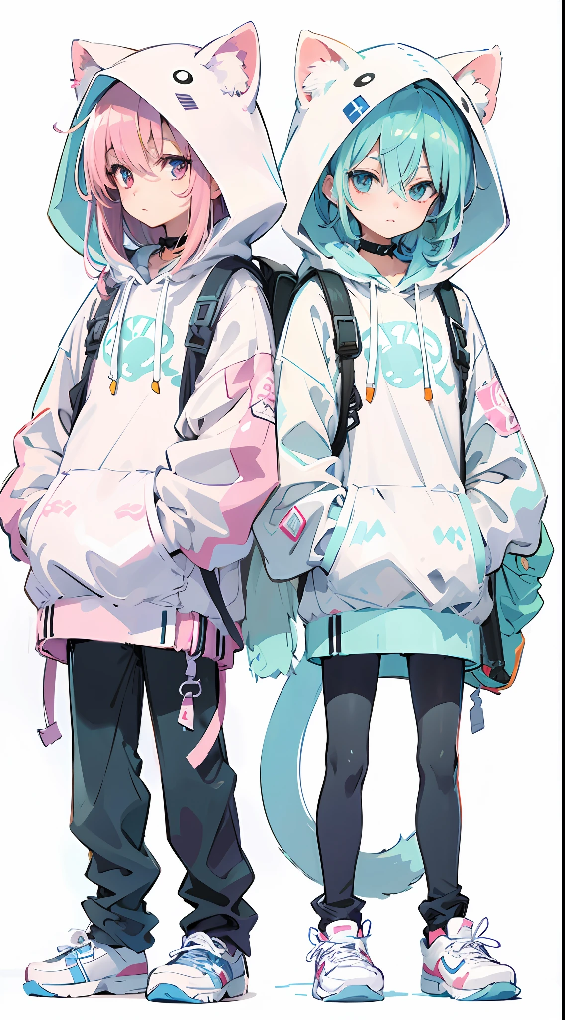Anime – style drawing of two young men and women wearing hoodies and backpacks, 2 d anime style, anime style illustration, anime full body illustration, cute anime style, Anime style, fulcolor, detailed fan art, Cute boys, anime style only, Style Anime, In anime style, cute anime catgirl, flat anime style, pixiv style, clean detailed anime style, Anime Art Style