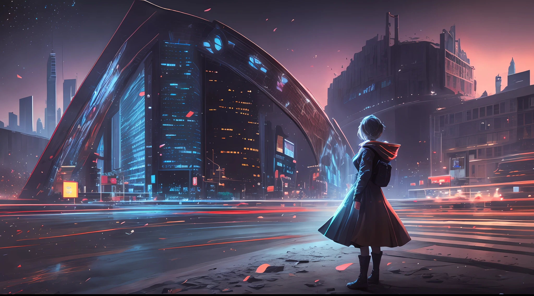 Futuristic night cyberpunk New York City skyline landscape vista photography:Carl Clifton & Galen Rowell, 16K resolution, Landscape Veduta photography:Dustin Lefevre & tdraw, 8K resolution, detailed landscape painting by Ivan Shishkin, Deviant-art, Flickr, rendered in enscape, Miyazaki, Nausicaa Ghibli, Breath of The Wild, 4K detail post-processing, Atmospheric, Ultra photo realsisim, 8K, Epic composition, Cinematic, art stations