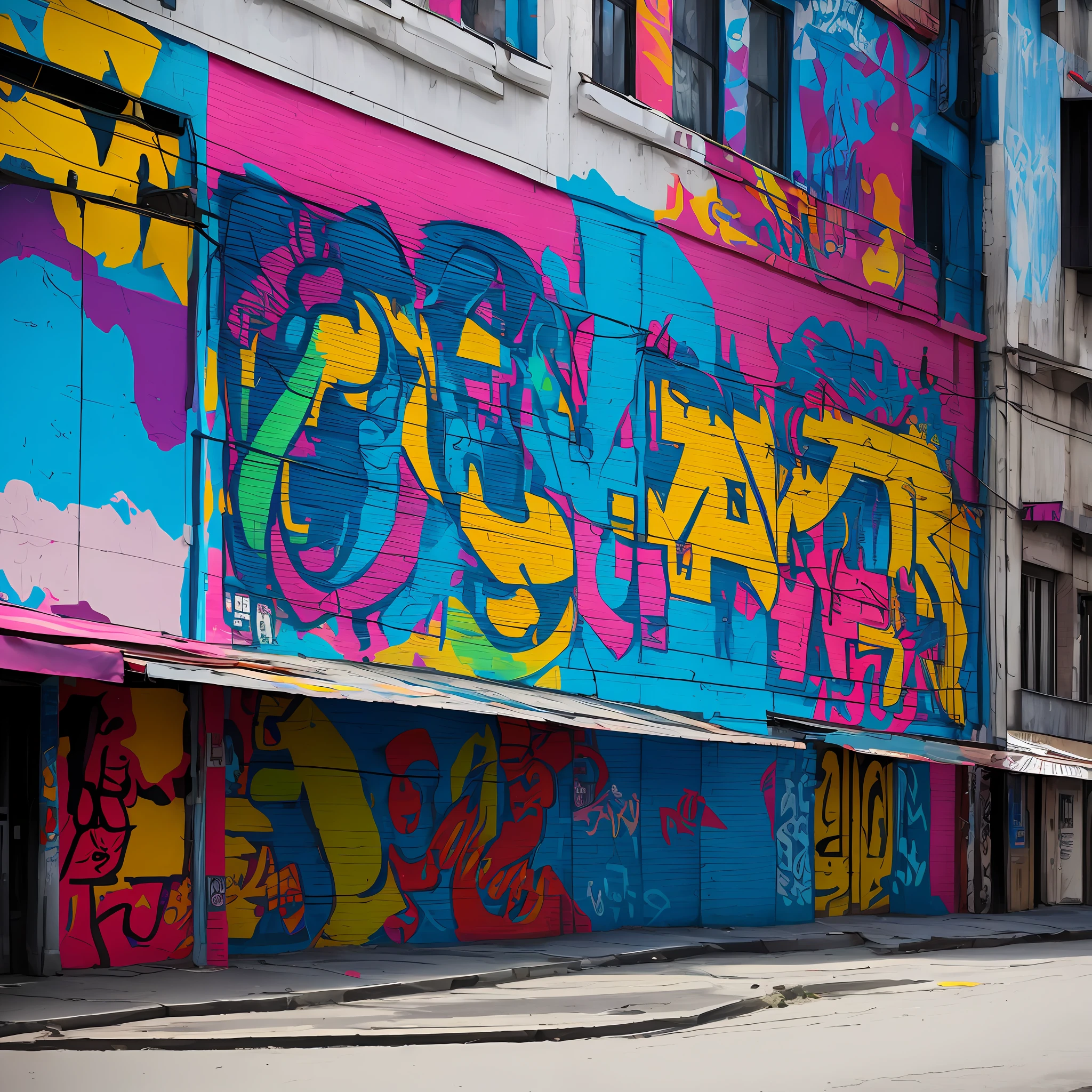 Street graffiti works,Reflect speed and movement,Rough black silhouette,wild,stout,Brightly colored,Strong,acuteness, --auto