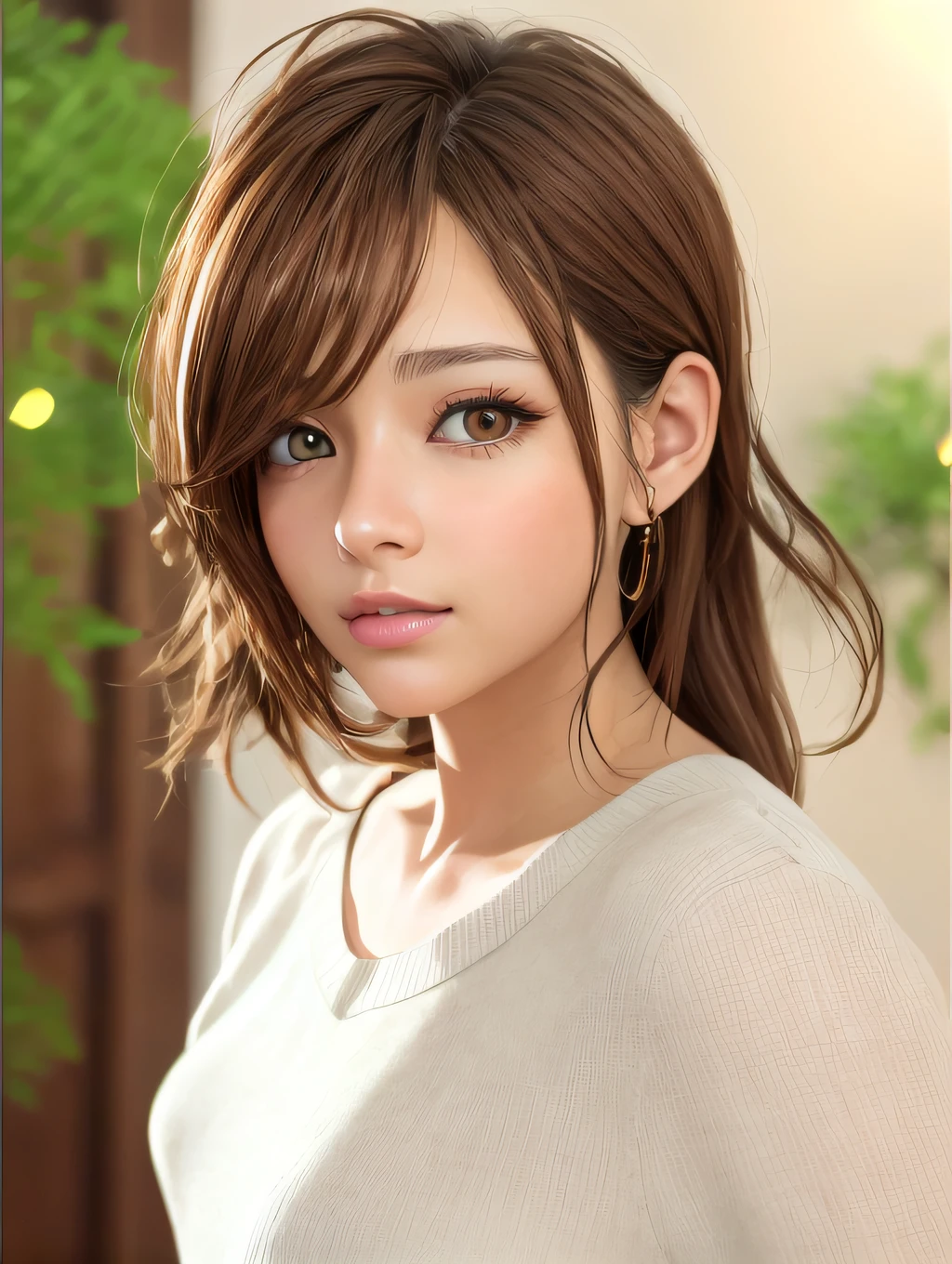 Close up portrait of a woman with brown shirt and brown hair, kawaii realistic portrait, realistic anime 3 d style, photorealistic anime girl render, 3 d anime realistic, Realistic art style, 8K portrait rendering, realistic cute girl painting, realistic art style, Smooth Anime CG Art, Anime Realism Style, Photorealistic beautiful face, realistic young anime girl