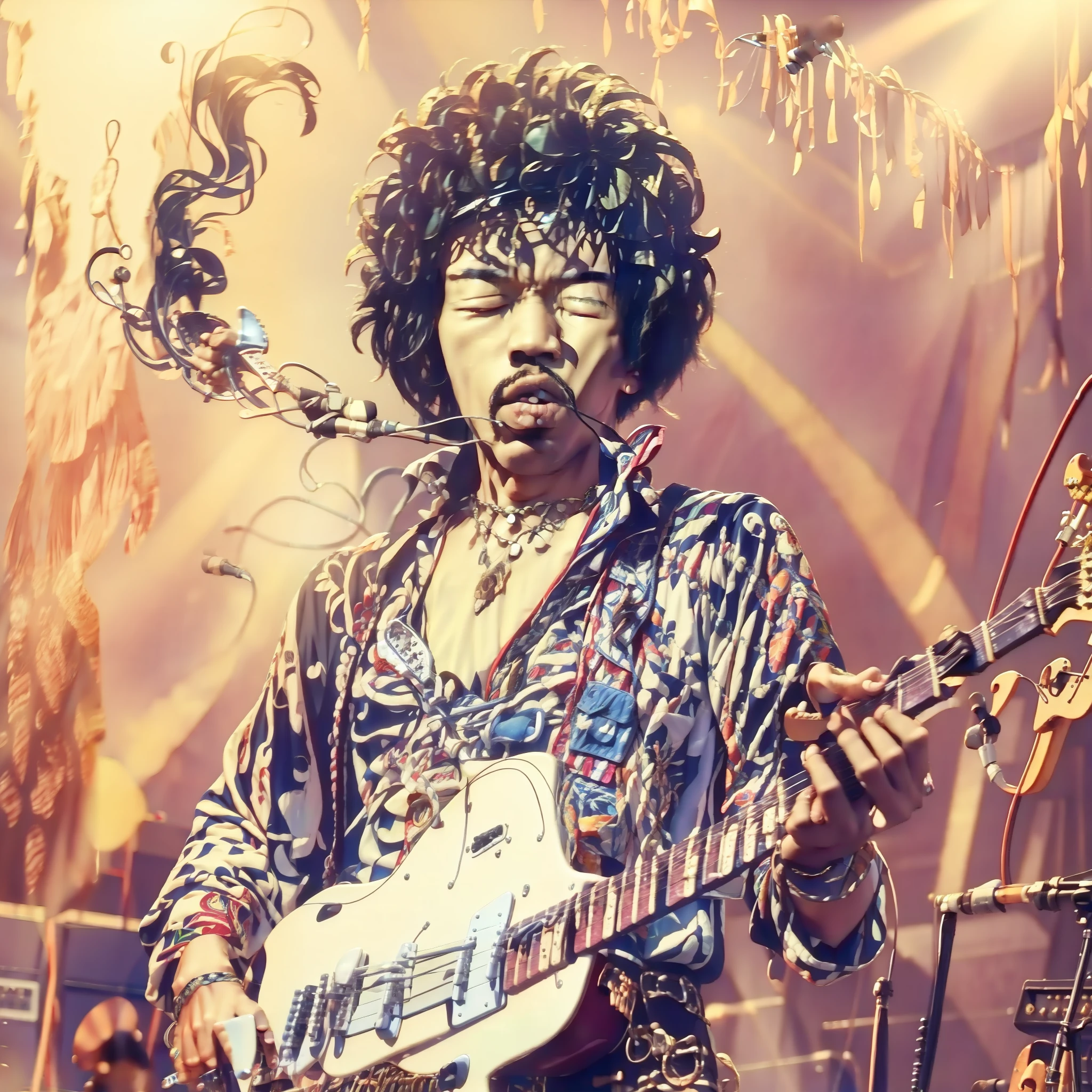 Jimi Hen playing guitar、