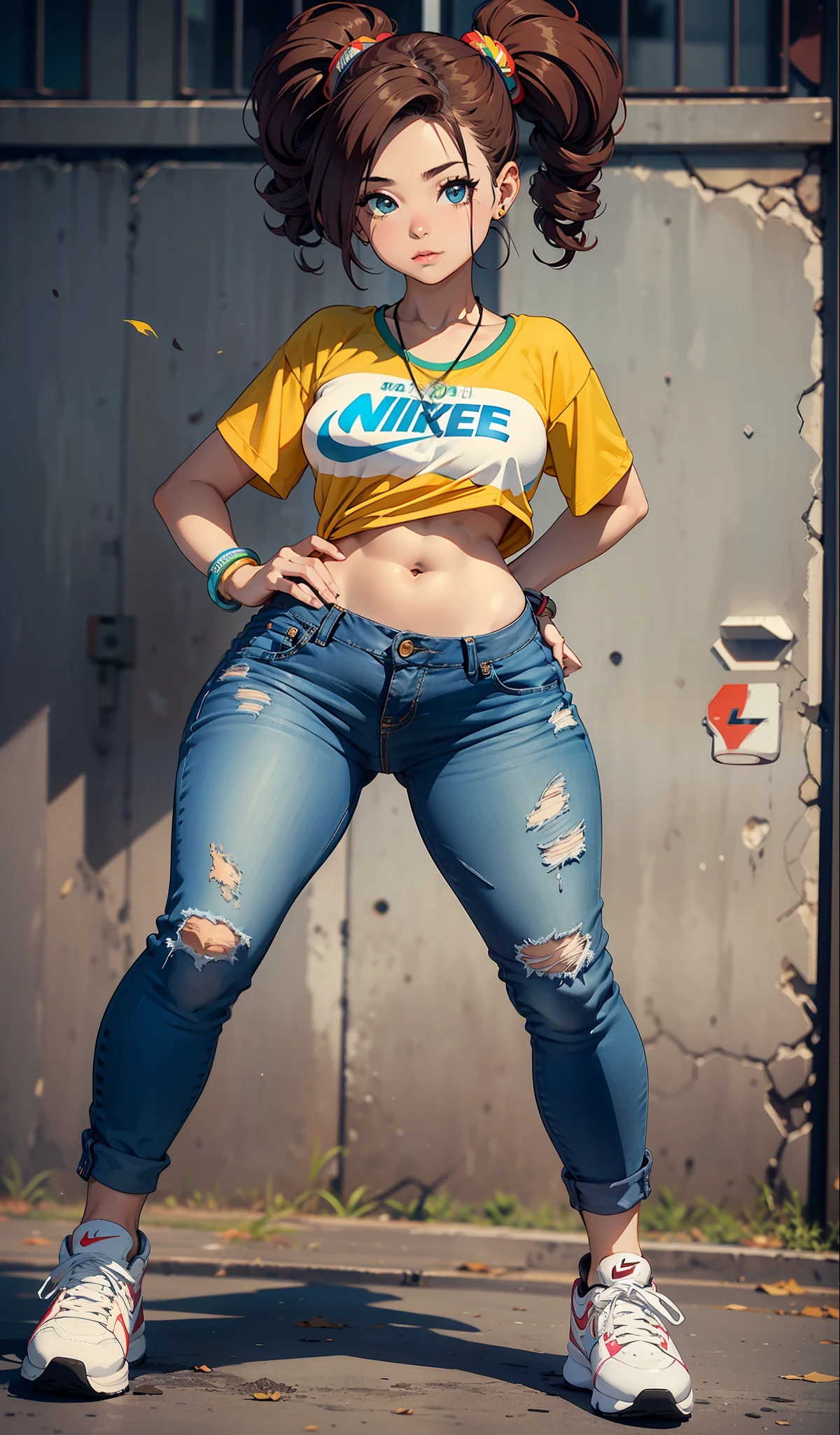 The Powerpuff Girls, muito sensual, com roupas de funkeira, brasileira, na cidade do rio de janeiro, Brasil, dancing funk, rebolando, bunda grande, pernas grossas, usando um short jeans extremamente curto, showing a piece of ass, Micro Short Curto, usando uma mini blusa, umbigo com pirsing, sneakers Nike, cabelo comprido, Speaker behind, corpo inteiro, muito realista, extremamente Realista, extremamente sexy, 8k, 8k extremamente detalhado), (um extremamente delicado e bonito), (obra-prima), (melhor qualidade: 1.0), (ultra highres:1.0)