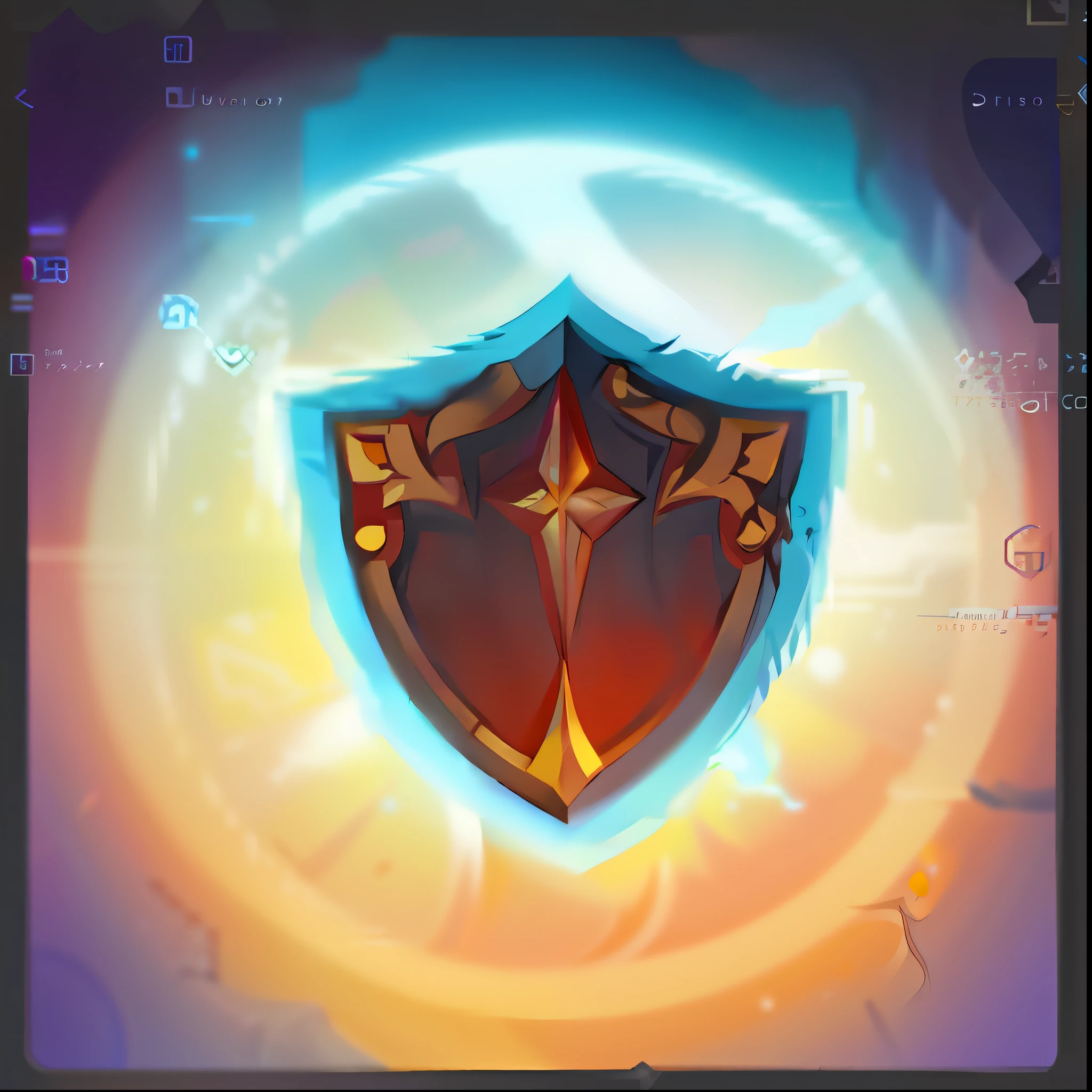Close-up of the shield,style of duelyst, lightning mage spell icon, epic legends game icon, magic spell icon, ability image, world of warcraft spell icon, fantasy shield, game icon stylized, fantasy game spell icon,