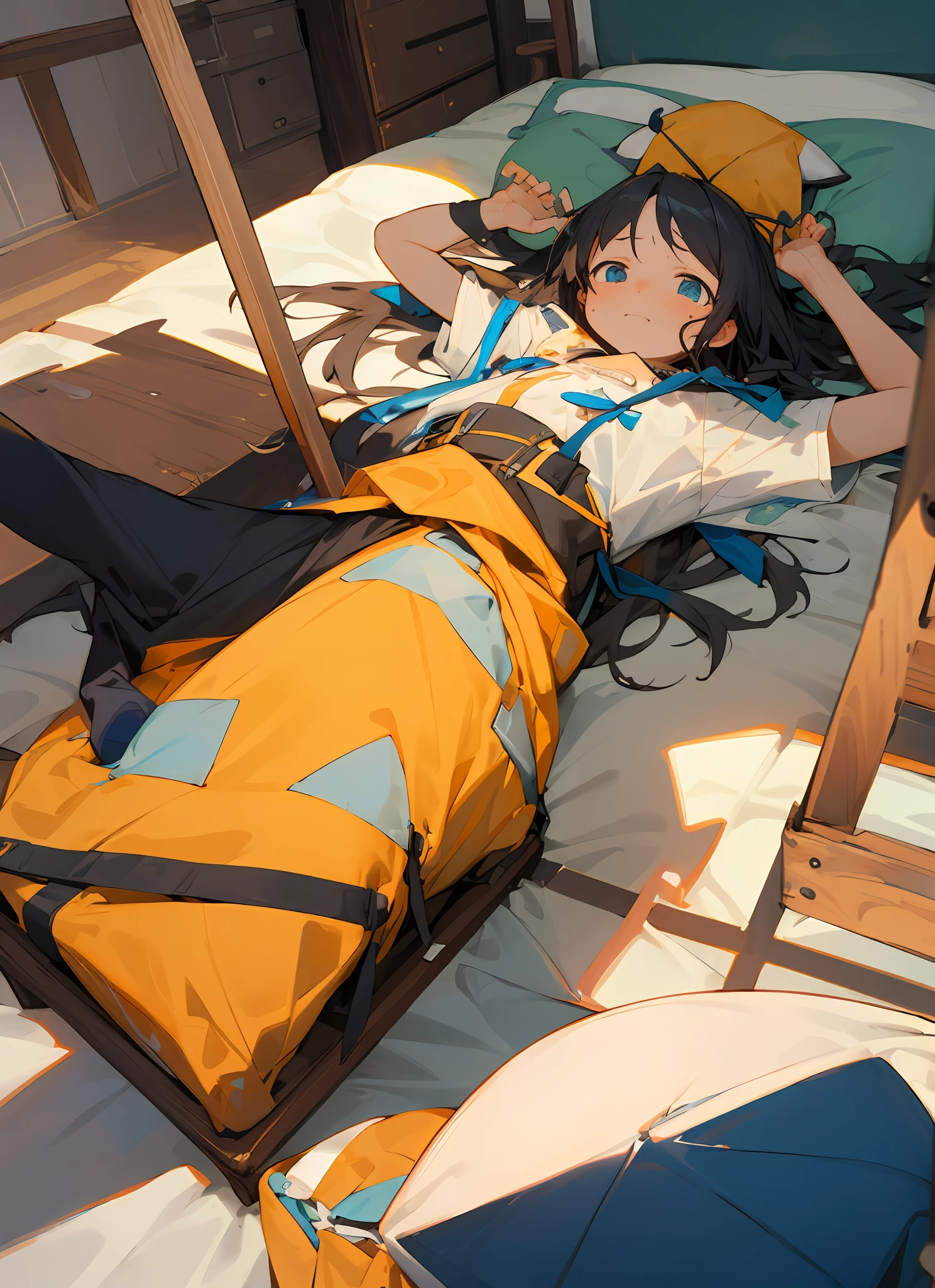 Beds,seminude,teardrop,tying,long whitr hair,quadratic element