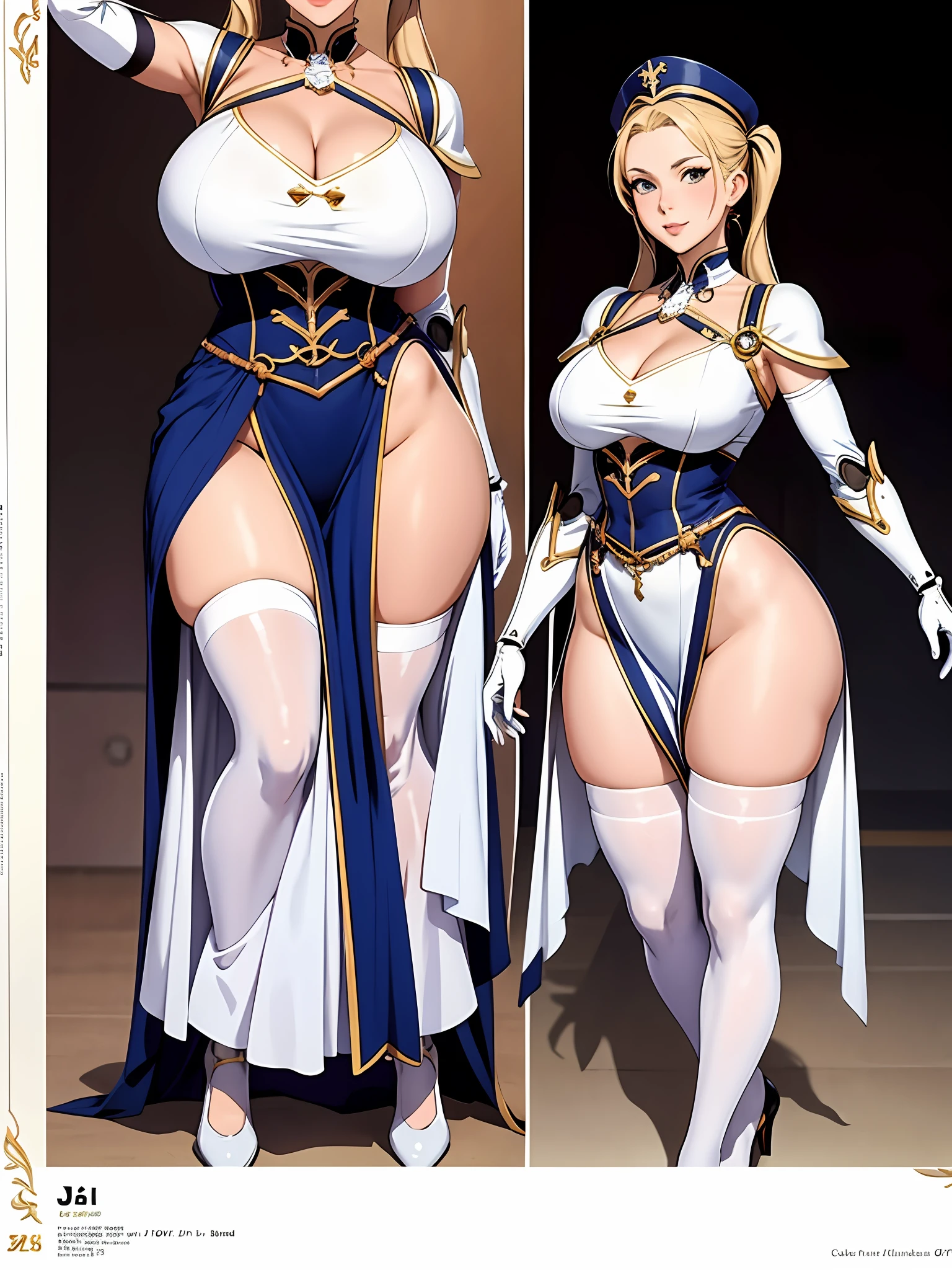 a close up of a person in a dress and a hat, biomechanical oppai, Colossal tits、Anime Barbie in white stockings, cushart krenz key art feminine, Small curvaceous woman, High school girl in dress, Shoujo Manga Character Design, twintails white_gloves, Official Character Art