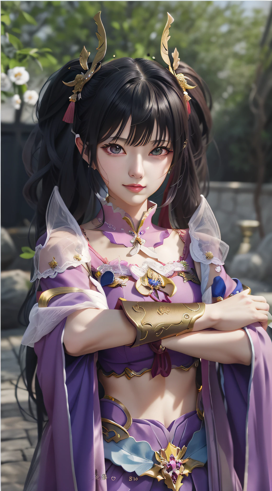 a close up of a person in a costume with a sword, zhongli from genshin impact, anime styled 3d, Realistic anime 3 D style, Keqing from Genshin Impact, Portrait Chevaliers du Zodiaque Fille, 3 d anime realistic, a beautiful fantasy empress, 3d anime girl, render of a cute 3d anime girl, hyper-detailed fantasy character