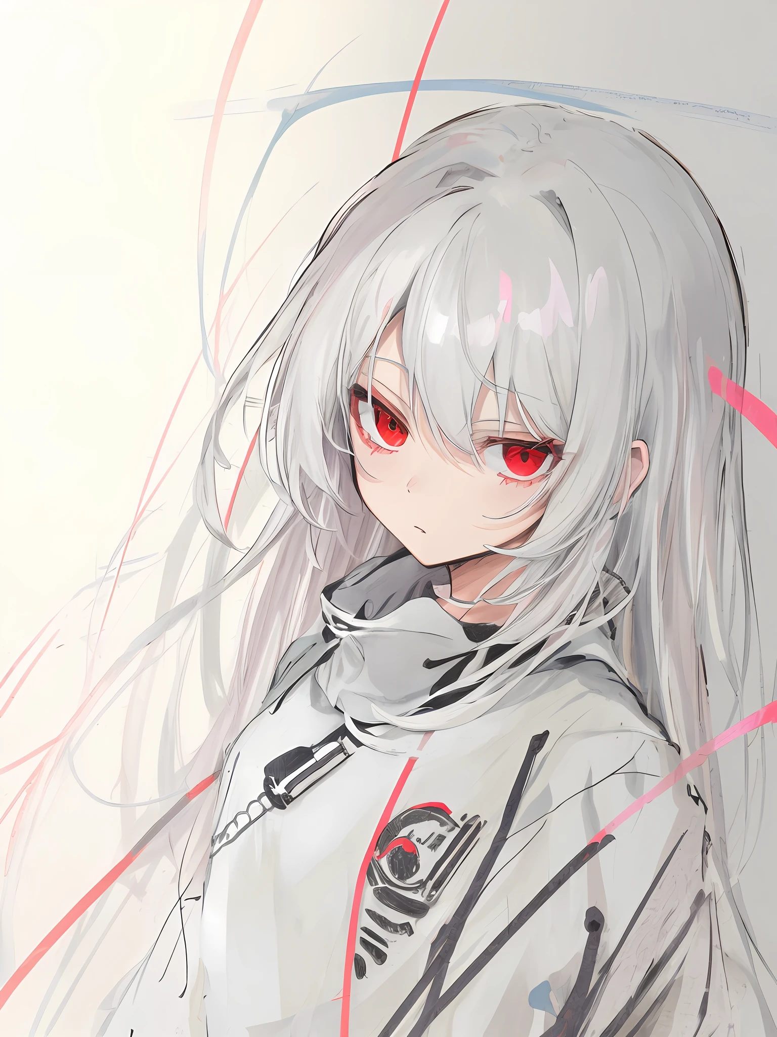 Anime girl with long white hair and red eyes - SeaArt AI