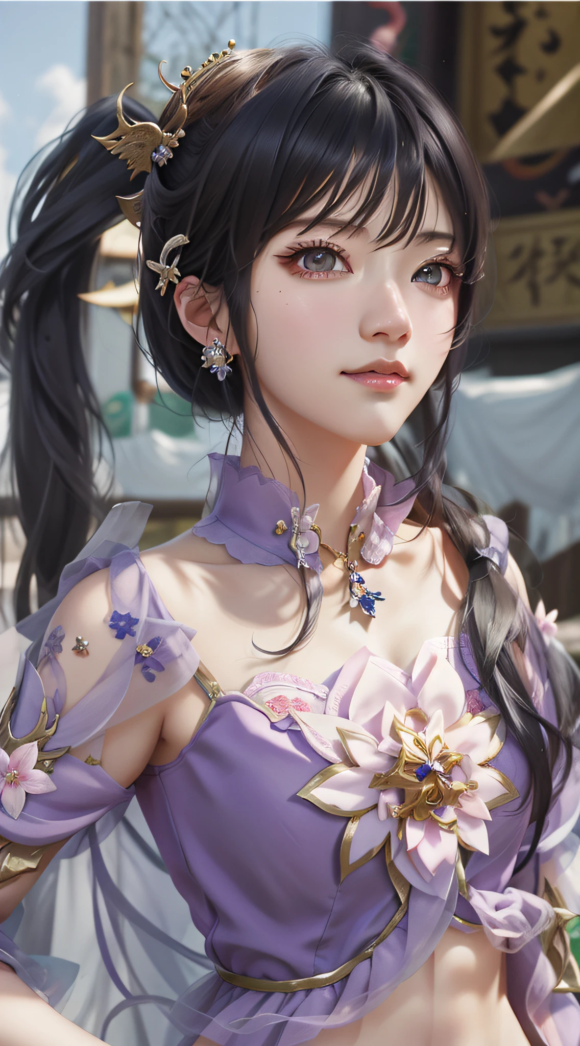 a close up of a person in a costume with a sword, zhongli from genshin impact, anime styled 3d, Realistic anime 3 D style, Keqing from Genshin Impact, Portrait Chevaliers du Zodiaque Fille, 3 d anime realistic, a beautiful fantasy empress, 3d anime girl, render of a cute 3d anime girl, hyper-detailed fantasy character