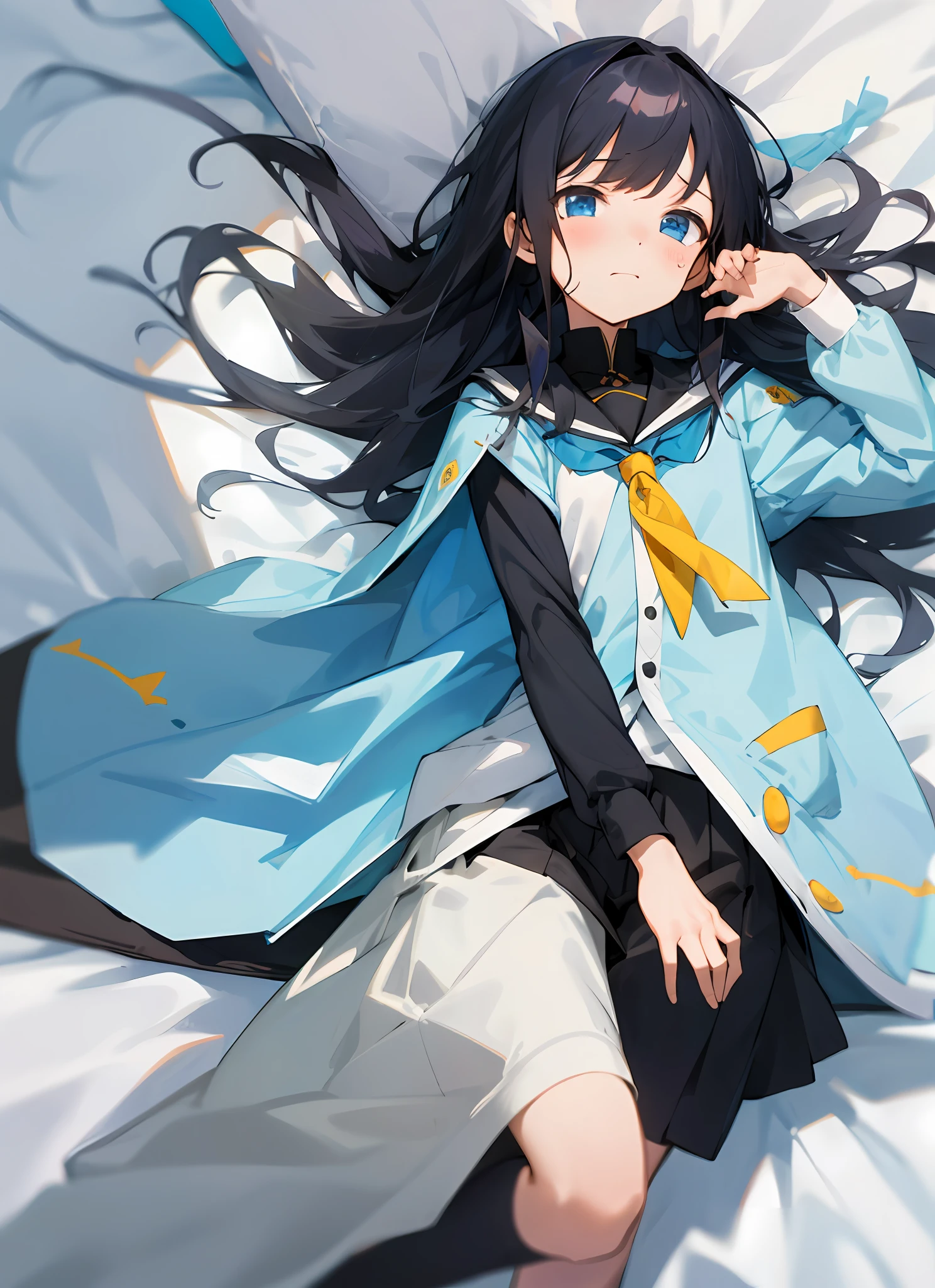 Beds，seminude，teardrop，tying，long whitr hair，quadratic element