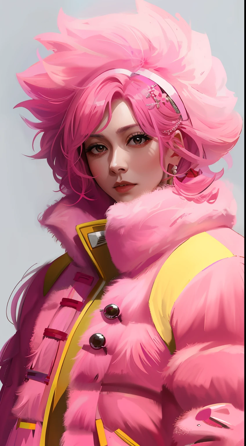 Arafed woman in a pink furry coat with a teddy bear, ventilador Bingbing, lu ji |, pink iconic character, Sha Xi, Lulu Chen, Pelo cor-de-rosa, Li Zixin, Felpudo, chiclete, Gongo Li, Li Bingbing, cor-de-rosa, Parque John, cara rosa, Akira Yoshizawa, Pegue a Zona, pelo fofo rosa