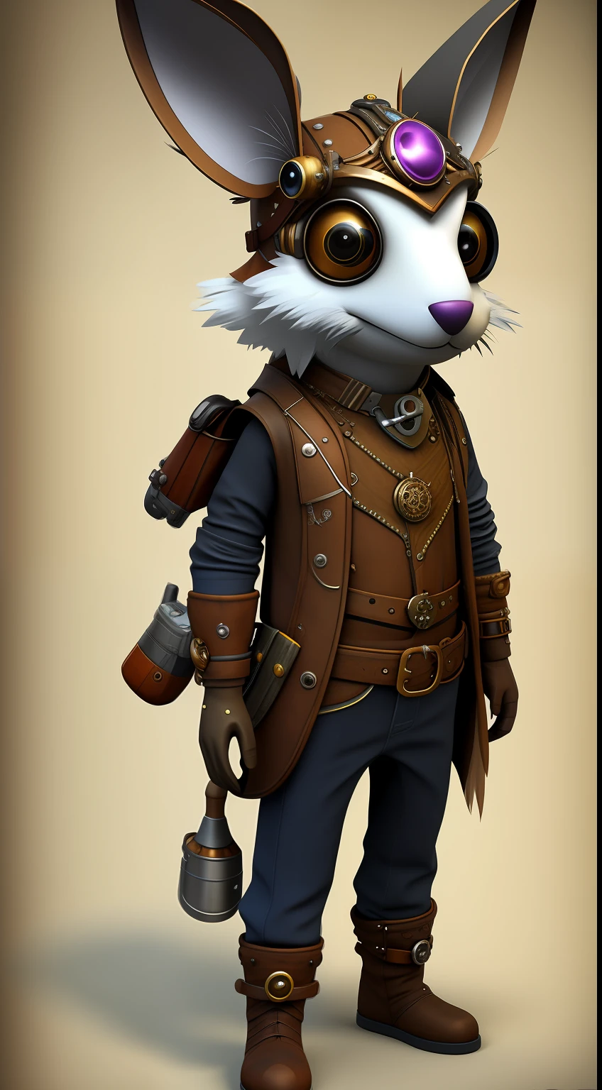 Fantz cartoon (creature:0.5)|(rabbit:0.5) design, ultra detailed, random colors, steampunk, and punk costume,