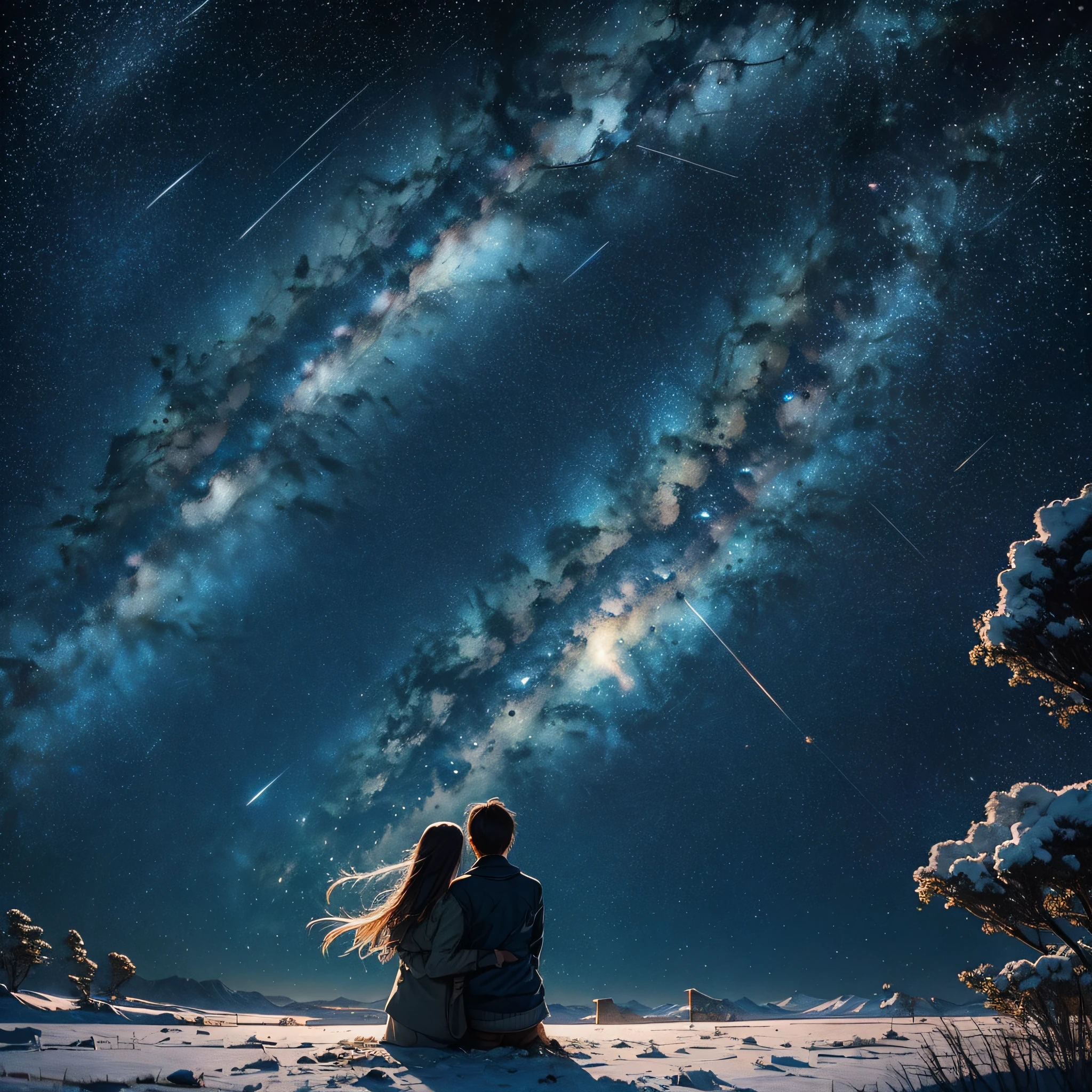 The most beautiful starry sky,galactic,the night,8K分辨率,4K分辨率,Your name,Two people looking up at the stars --auto