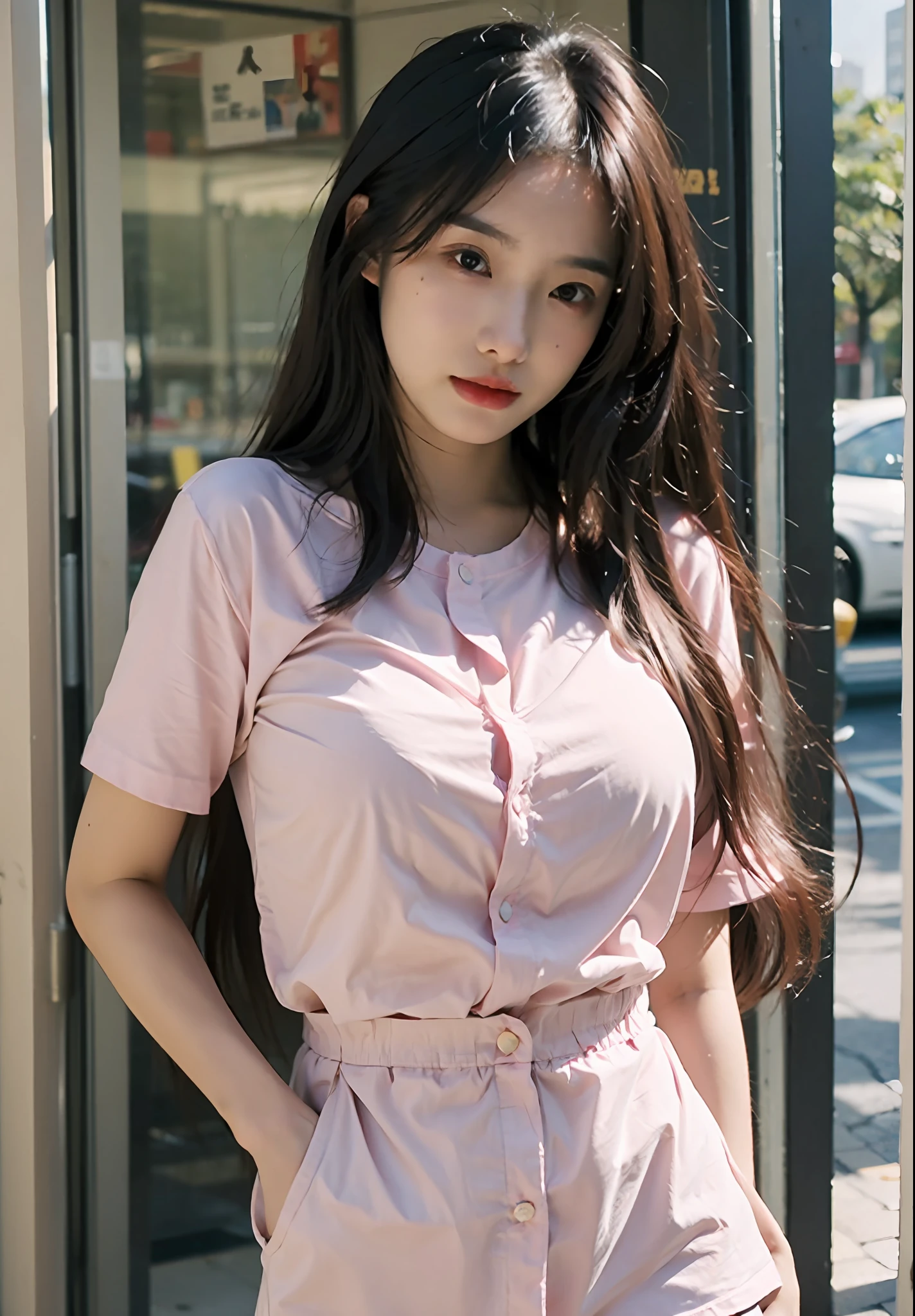 Large of breast:1.4),(shirt:1.4),(Best quality,Masterpiece,超高分辨率,(Photorealistic:1.4),1girll,(16 years old:1.4),(Long hair:1.6)
