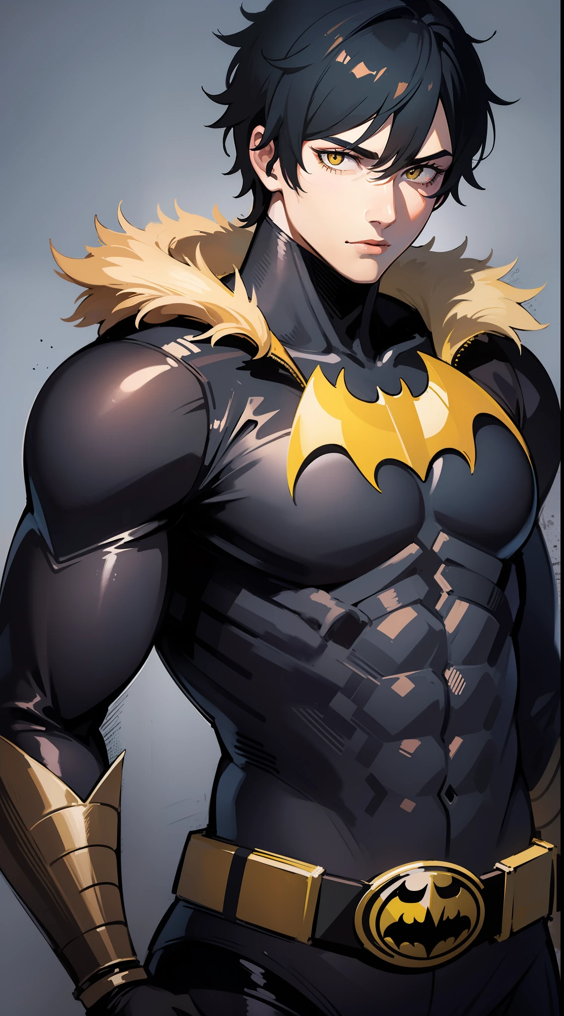 Young guy, short black hair, Yellow eyes, Batman, Masterpiece, hiquality