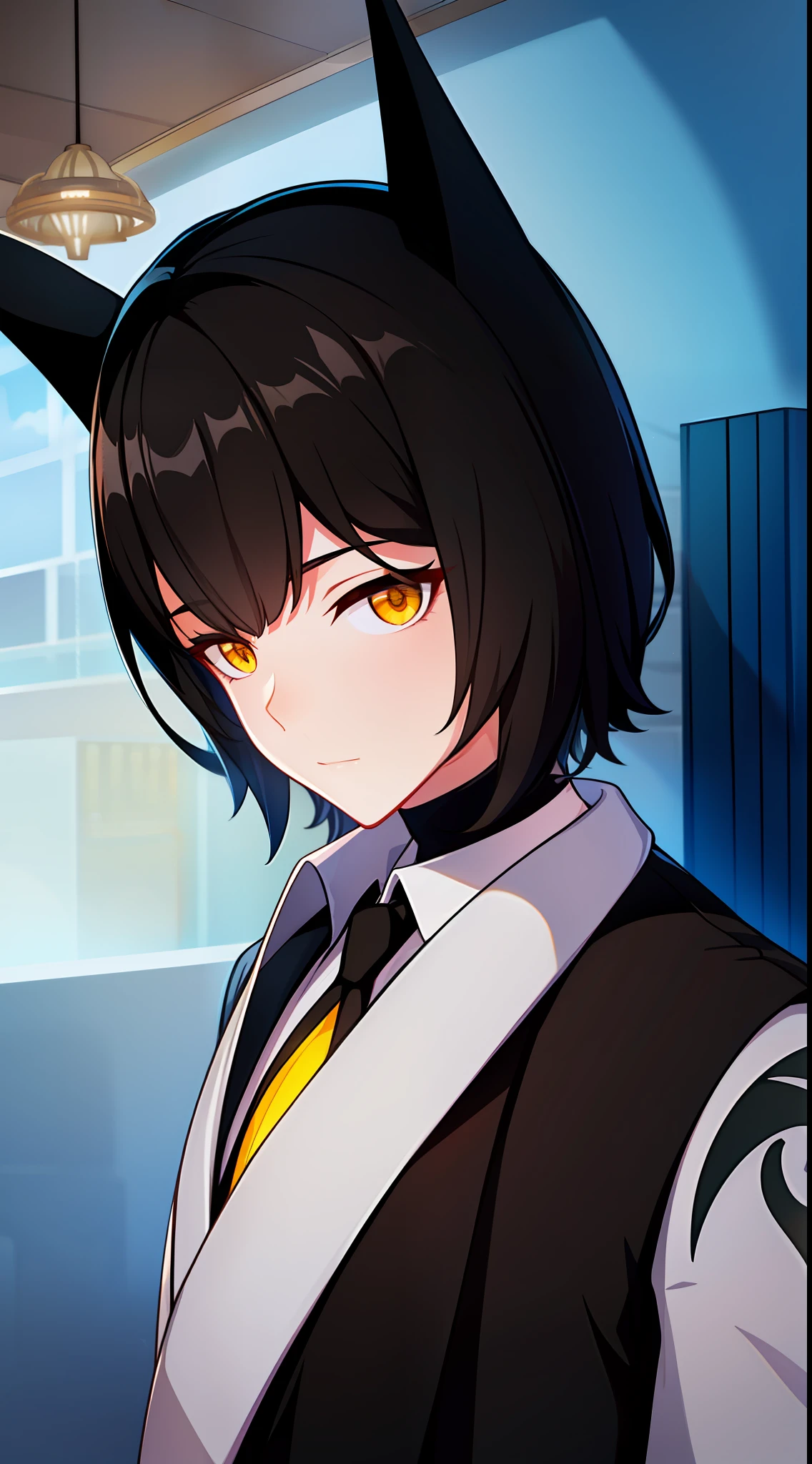 Young guy, short black hair, Yellow eyes, Batman, Masterpiece, hiquality
