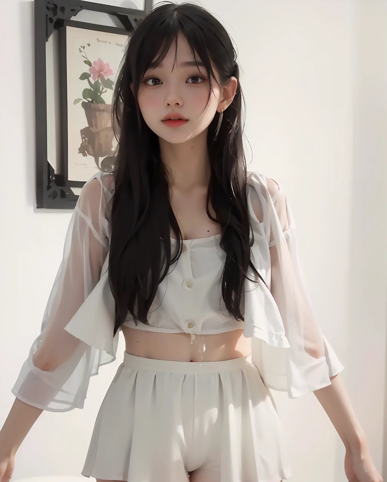 ((Medium-breasted, -yeld gi small head)), ((15)), (Peect Body: 1.1), (Young), (Short Wavy Hair: 1.2), Full Body Shot, (Girl in Uniform: 1.4, Pleated Skirt, Button Up Shirt), (((School Uniform)), (Highly Detailed CG 8k Wallpaper), (Very Delicate and Beautiful), (Masterpiece), (Best Quality: 1.0 ), (Ultra High Resolution: 1.0), Beautiful Lighting, Perfect Lightning, Realistic Shadows, [Hi-Res], Skin Detail, Ultra Detail, (Spread Legs)), (Legs Up), Slim Body), Slouched, Large Earrings, Thighs, (Beautiful Long Hair), , Thin Clavicle, Soft Navel, Soft Midriff, Soft Back, Angle from Above, Sweaty, Beautiful Breasts, Blush, Photorealistic, Realistic face, realistic eyes, small eyes, grinning (colorful))) ((cleavage))), (eyeliner), (mascara), ((thick white liquid on the body)), ((spreading thighs)), (((thick white liquid dripping from the body))), (hands on thighs))), ((sticking between breasts)))