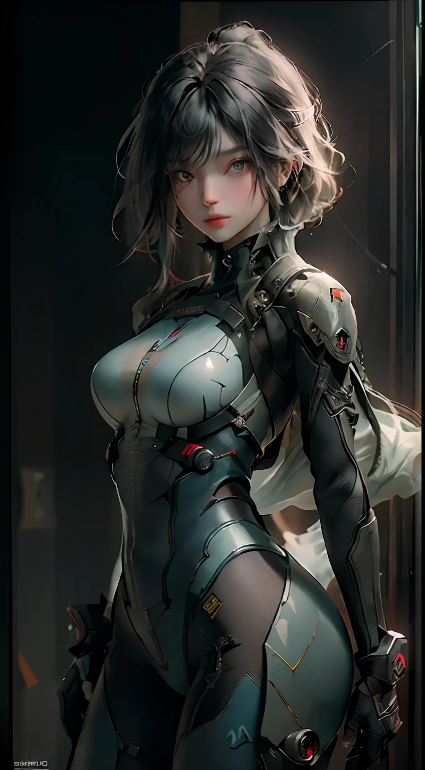 best qualtiy,tmasterpiece,detail depiction:1.9,3D,A beautiful cyberpunk female image,High-density imagery,HighDynamicRange,Ray traching,NVIDIA RTX,Hyper-Resolution,Unreal 5,Subsurface scattering、PBR Texture、post-proces、Anisotropy Filtering、depth of fields、maximum definition and sharpness、Many-Layer Textures、Albedo e mapas Speculares、Surface coloring、Accurate simulation of light-material interactions、perfectly proportions、tightsuit、Perfect dissection、rendering by octane、Two-colored light、largeaperture、Low ISO、White balance、the rule of thirds、8K raw data、Realistic lighting,cold light,mechs,detail-rich,Bottom-up perspective,Depict the chest contour in detail,detail-rich,Foley Ji、depth of fields