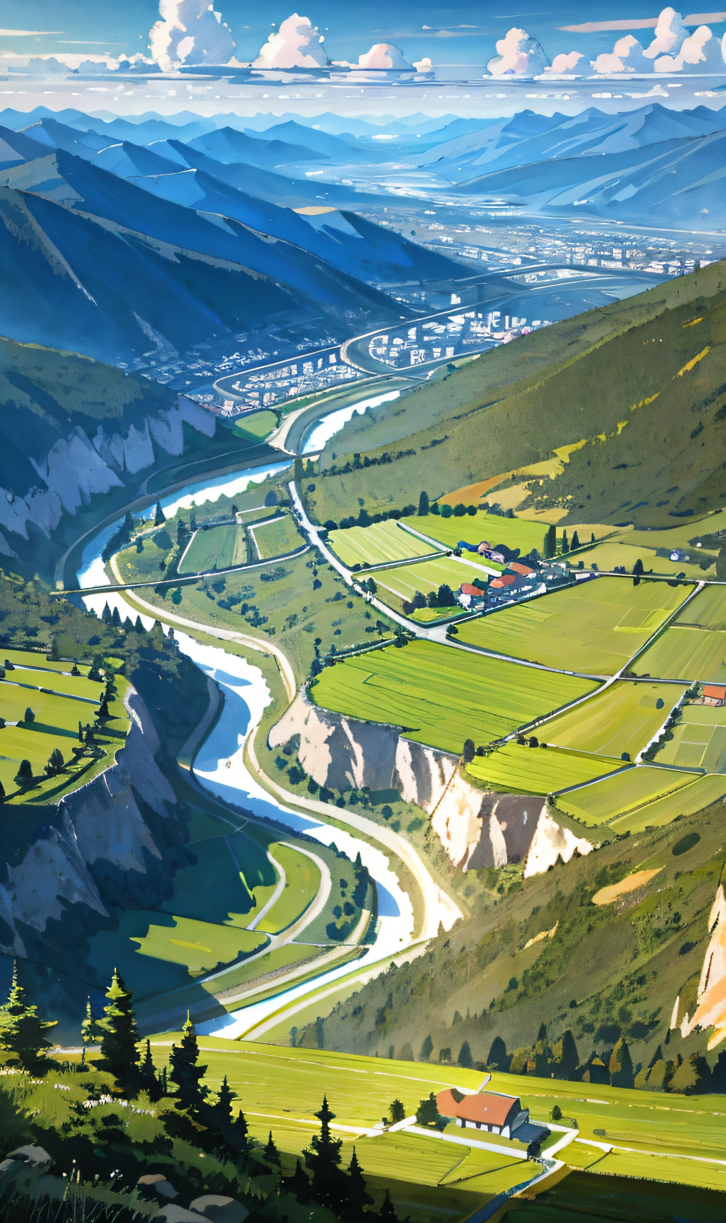 The rivers between the mountains and forests flow gently, and the detailed background rendering of the scenery is a masterpiece. Under the extreme picture quality, the sun gathers into a large aperture during the day, and the clouds are leisurely, looking up at the sky.