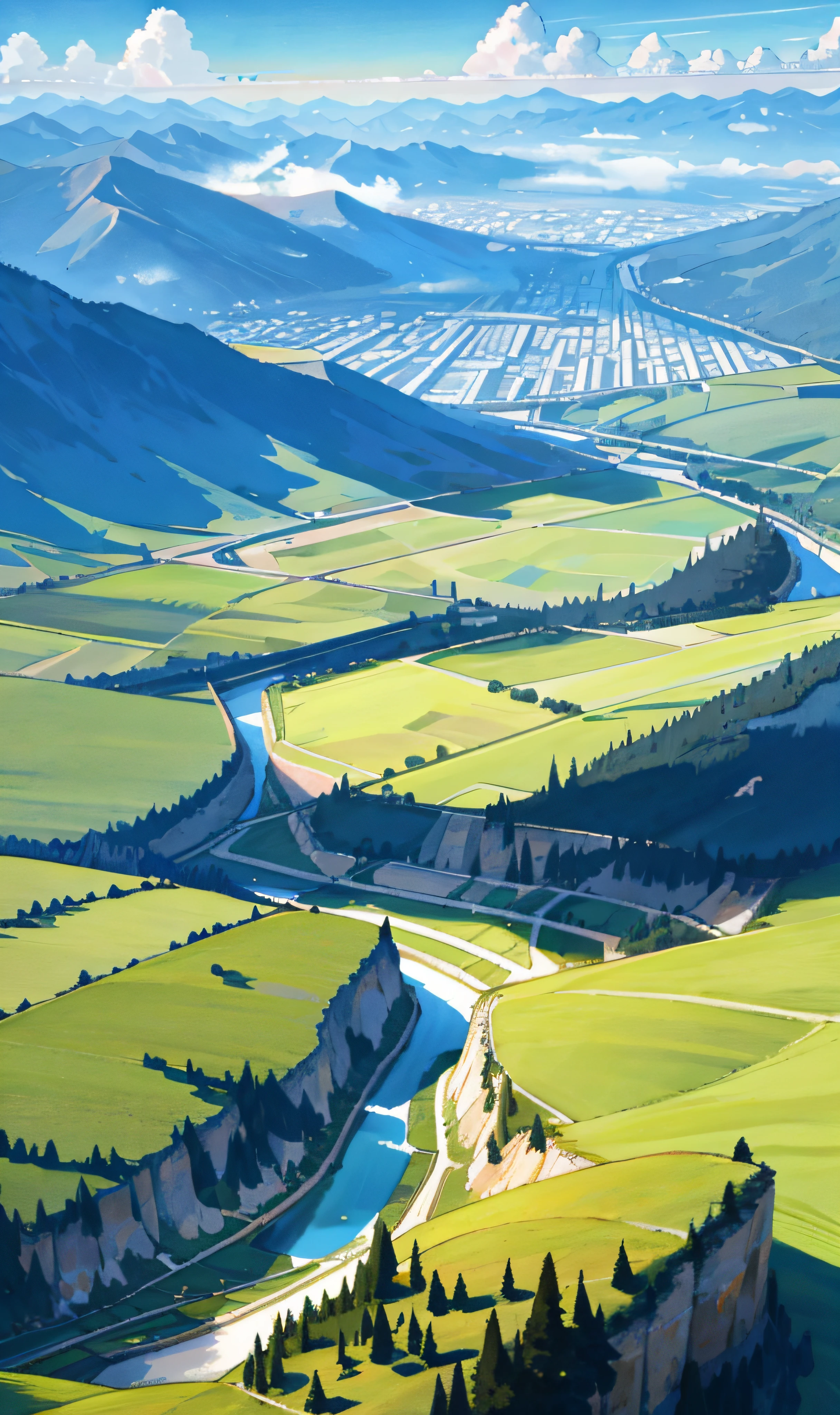 The rivers between the mountains and forests flow gently, and the detailed background rendering of the scenery is a masterpiece. Under the extreme picture quality, the sun gathers into a large aperture during the day, and the clouds are leisurely, looking up at the sky.