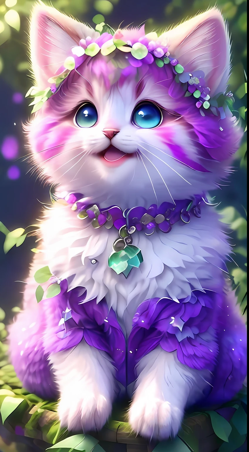 ， Realistis， shaggy， （Kitten dressed）， an cheeks， full bodyesbian， Non-human， ssmile， sparkle eyes， Minitary， Sit on a branch， lying down，In purple，Left！！！，Funny