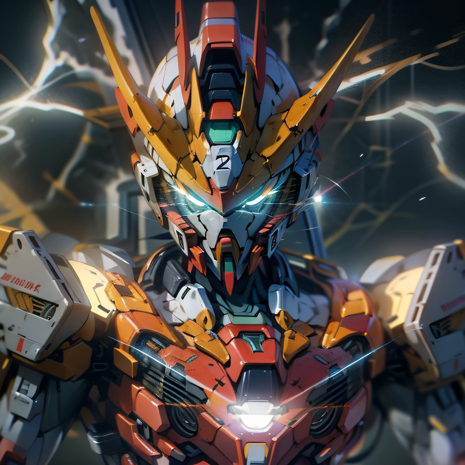 8K UHD, DSLR, Photorealistic, ultra realisic, Cinematic Lightning, high detailed, High Quality ,Robot full-body photography, Gundam Destiny, Evangelion, LEDs illuminate the eyes and chest., Shining laser sword