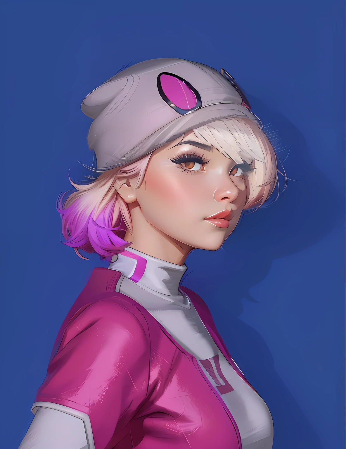 A closeup of a woman with a pink hat and pink hair, Estilo Ilya Kuvshinov, Ilya Kuvshinov. 4 mil, estilo de arte : Ilya Kuvshinov, Arte digital Ilya Kuvshinov, Artgerm e Ilya Kuvshinov, rossdraw desenho animado vibrante, Ilya Kuvshinov e Artgerm