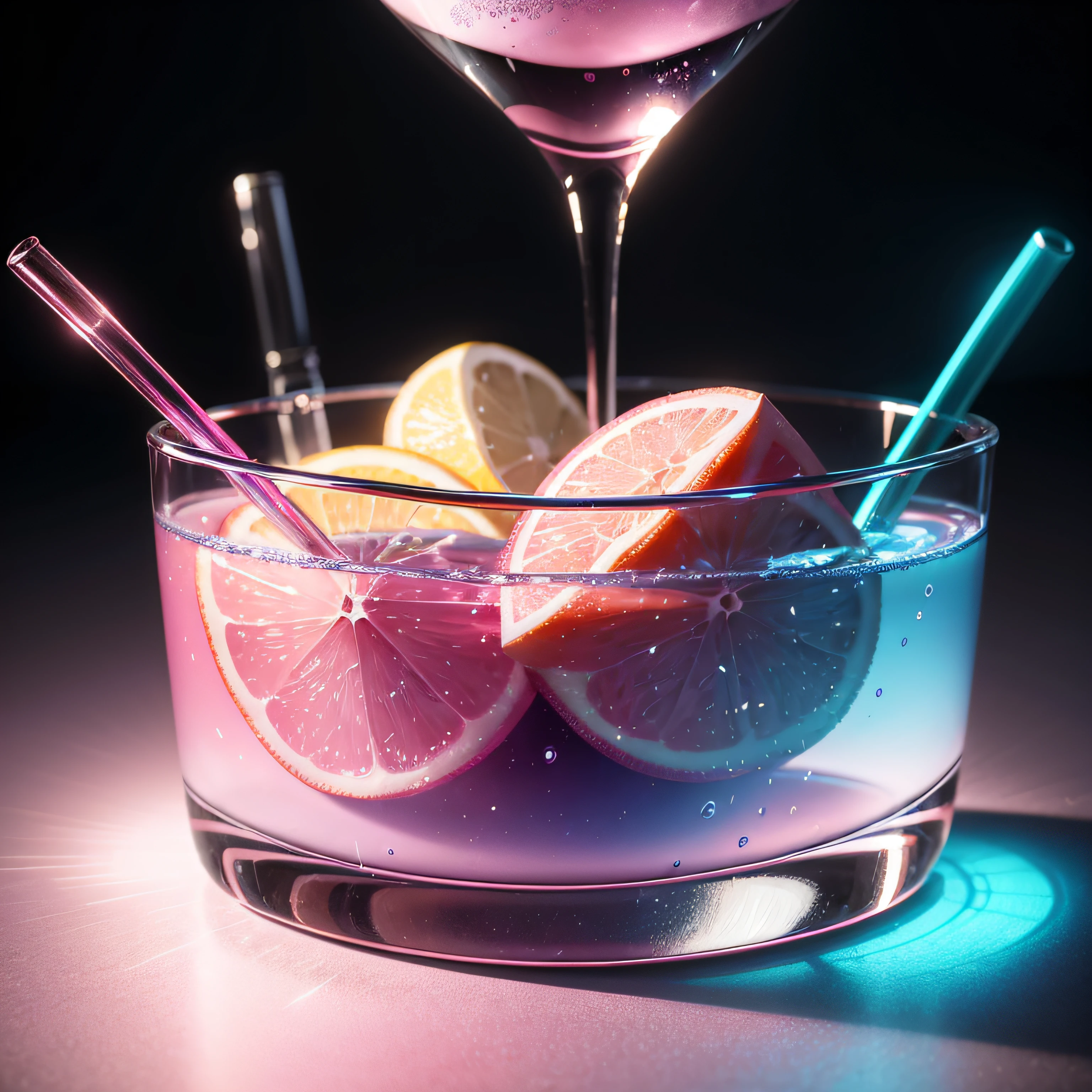 1920 x 1080 , blue background with pink ambient light, pink vodka bottle, cup of glass, pin ventage glasses,white ventage camera, hyper realistic, HDR , raw photo,\ --auto