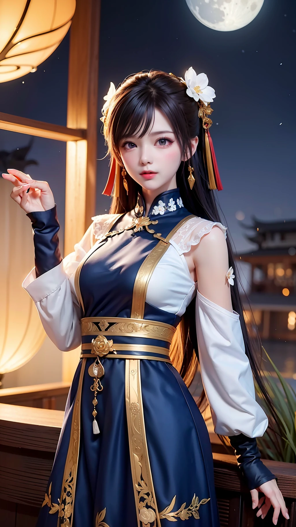 (8k, RAW photo:1.2), best quality, ultra high res,dramatic angle,(fluttered detailed color splashs), (illustration),(((1 girl))),(long hair),(rain:0.9), (头饰:1.4),少女身边有一座古宫,汉服,(重点),彩色水墨画,(泼彩),泼彩,(((colorful))),(素描:0.8) , Masterpiece, best quality, beautiful painted, highly detailed,(denoising:0.6),[splash ink],((ink refraction)), (beautiful detailed sky),moon,highly,detaild,(masterpiece, best quality, extremely detailed） CG unity 8k壁纸，杰作，最好的质量，超详细），（石蒜），