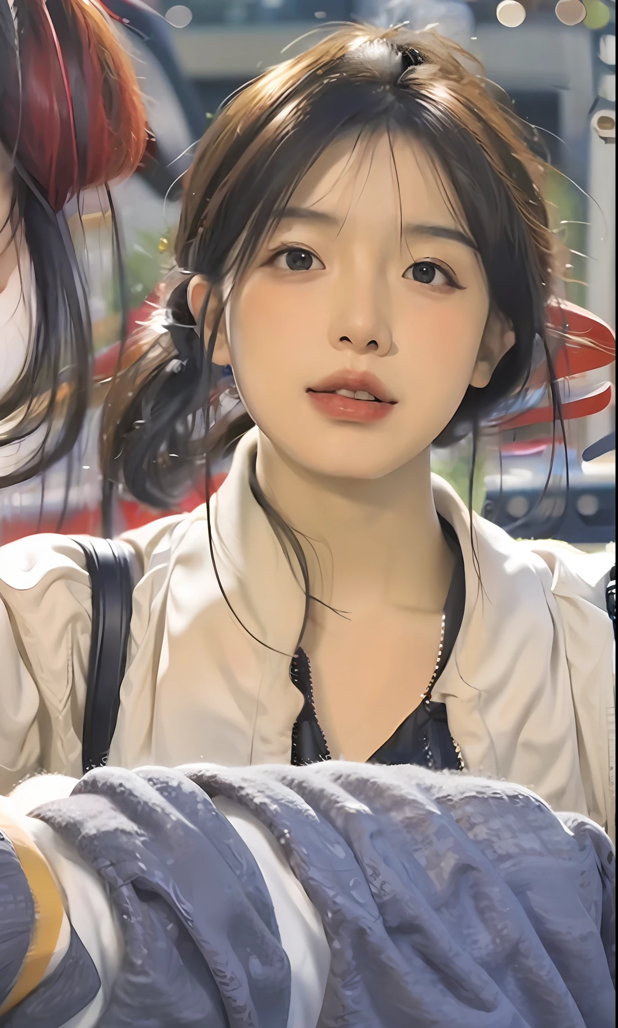 (8k, RAW photo, photorealistic:1.25) ,( Gloss on lips, eyeslashes, gloss face, Glossy glossy skin, best qualtiy, 超高分辨率, depth of fields, color difference, Caustics, Wide light, naturalshadow, Kpop idol) Watch the audience with serenity and goddess-like happiness,Bright eyes,Clear eyes,