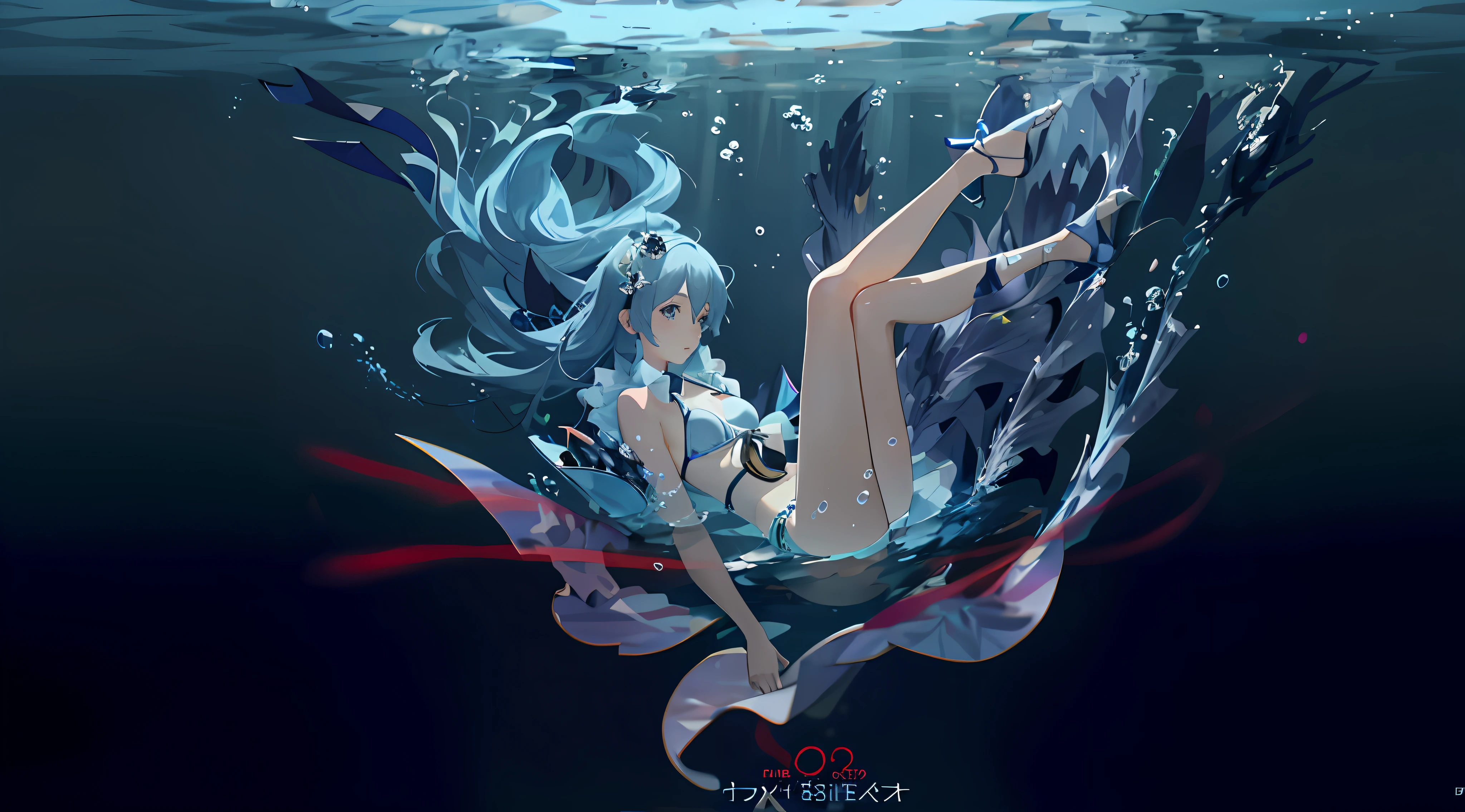 Anime girl in underwater bikini with fish, wallpaper anime blue water, Digital art on Pisif , Anime girl walking on water, Pisif, zerochan art, Pisif 3DCG, In the ocean, at pixiv, sitting in his throne underwater, Pisif Contest Champion, Best anime 4k konachan wallpaper, Deep in the ocean， Realistic fair skin，japanaese girl，Real Human，perfect bodies，Best Picture Quality，Big-breasted beauty，3Drenderingof，Real Human3D