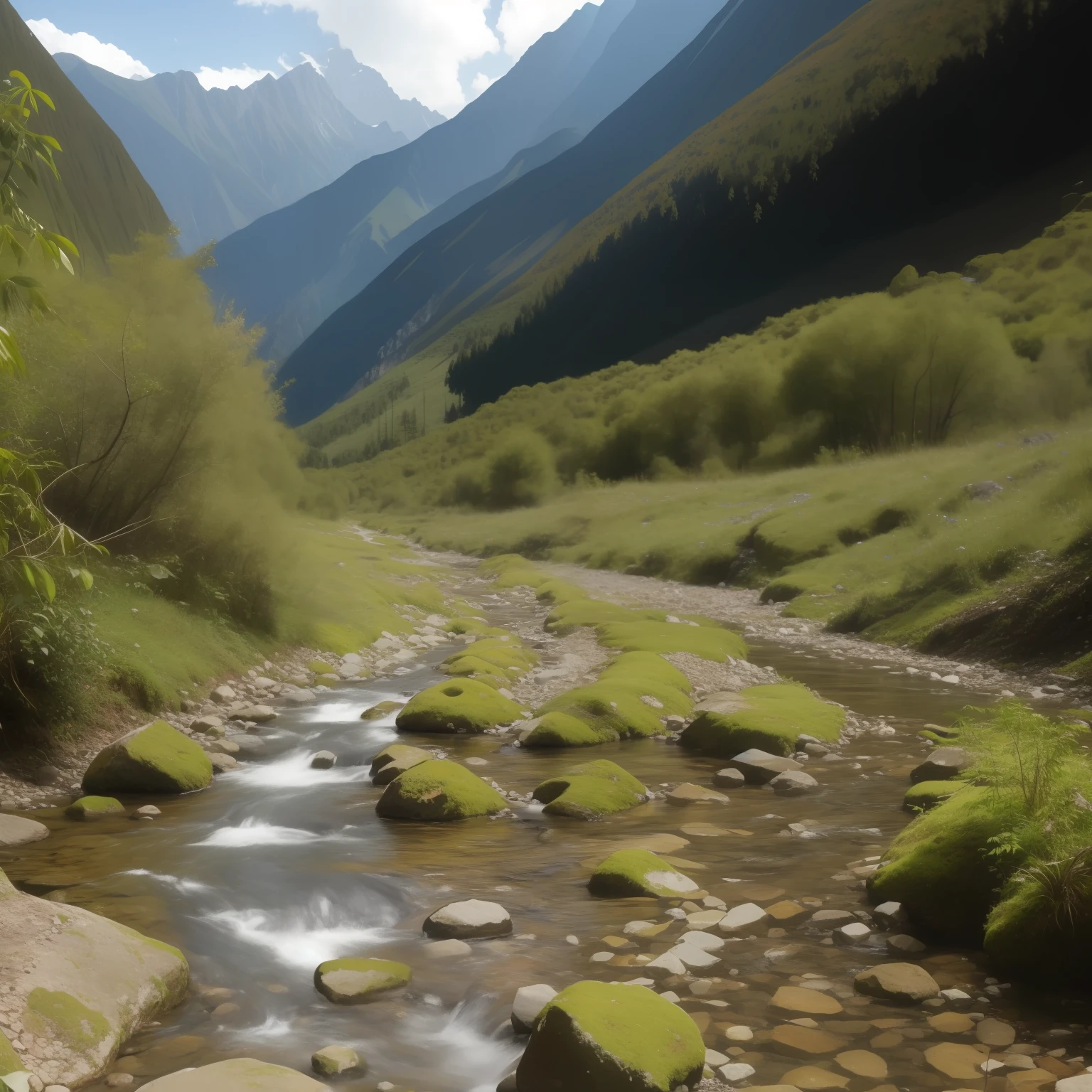 A stream in the middle of an alpine jungle,The stream dried up,Thousands of dead fish flowed and the surroundings were bleak --auto