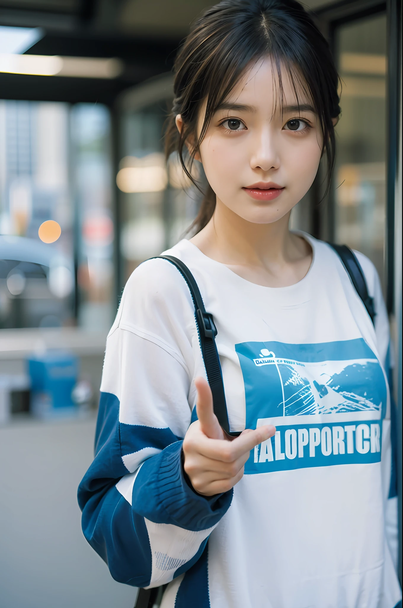 best qualtiy,tmasterpiece,超高分辨率,(realisticlying:1.4),(portrait of upper body)RAW photogr,Background bokeh,1girll,female student,tmasterpiece,Photorealistic photos,Photos of Japan,Fujifilm negative,low-saturation,low-contrast,Pocari sweat advertising((Little Brest))