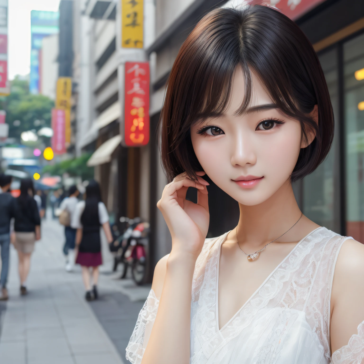 On the street yes,gorgeous korean young woman,beautiful Korean women,Beautiful Korean young woman,Korean girls,Beautiful Asian Girls,gorgeous chinese models,Korean woman,Cute and delicate face,ulzzangs,Beautiful girl model,Korean female fashion model,Beautiful asian woman,Young and cute Korean face,Short hair and glaring,Best quality, 超高分辨率, (Photorealistic:1.4), Ultra detailed, Masterpiece, (8K, RAW photo, Best quality , :1.2),Delicate face,Delicate figure,high high quality,Real human skin ,Realistic Facial Expression --auto