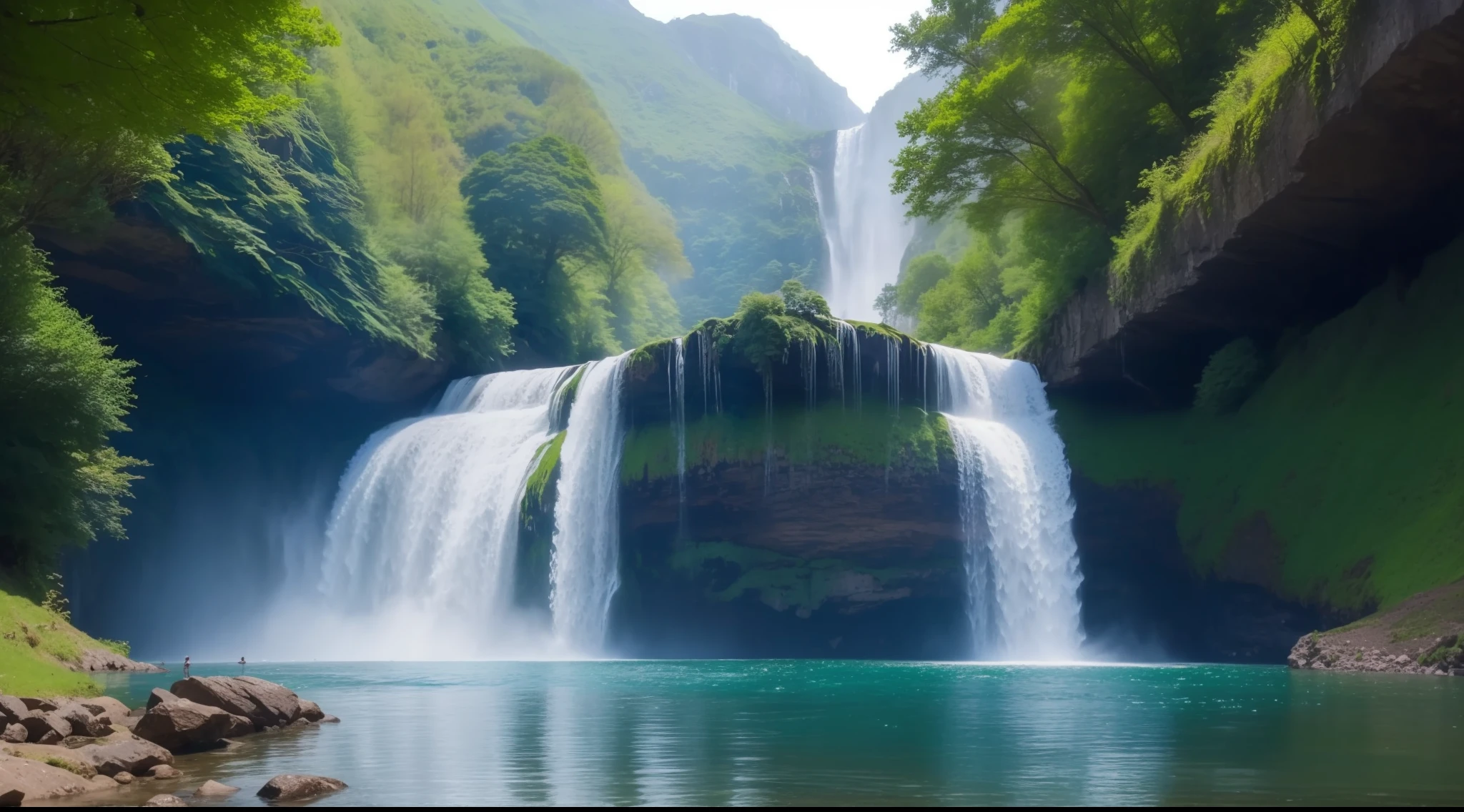 there is a large waterfall that is in the middle of a mountain, high waterfalls, gorge in the mountain, huge waterfalls, waterfalls and lakes, multiple waterfalls, stunning scenery, breathtaking scenery, dramatic scenery, mountainous area, lakes and waterfalls, waterfalls, several waterfalls, with trees and waterfalls, floating waterfalls, incredibly beautiful, with waterfalls, with waterfalls and river, immense waterfall