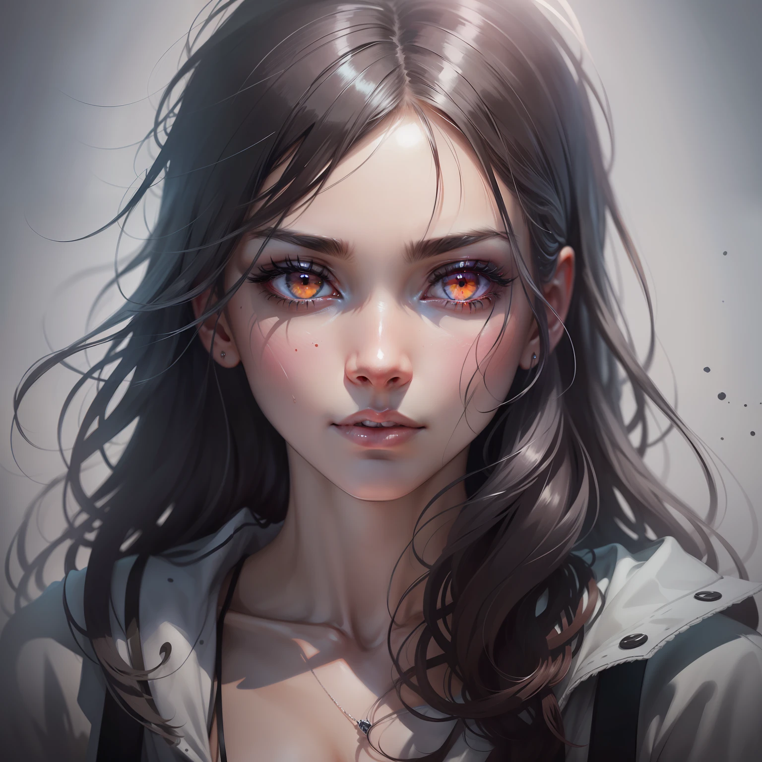 best quality, smooth ink waterwash lineart, digital painting, an woman with (( [glowing eyes:0,8] like spirit), bright cold flame light from inside the eyes,) without pupils , hyperdetailed sharpen eyes, hyperealistic, intricately detailed, cool