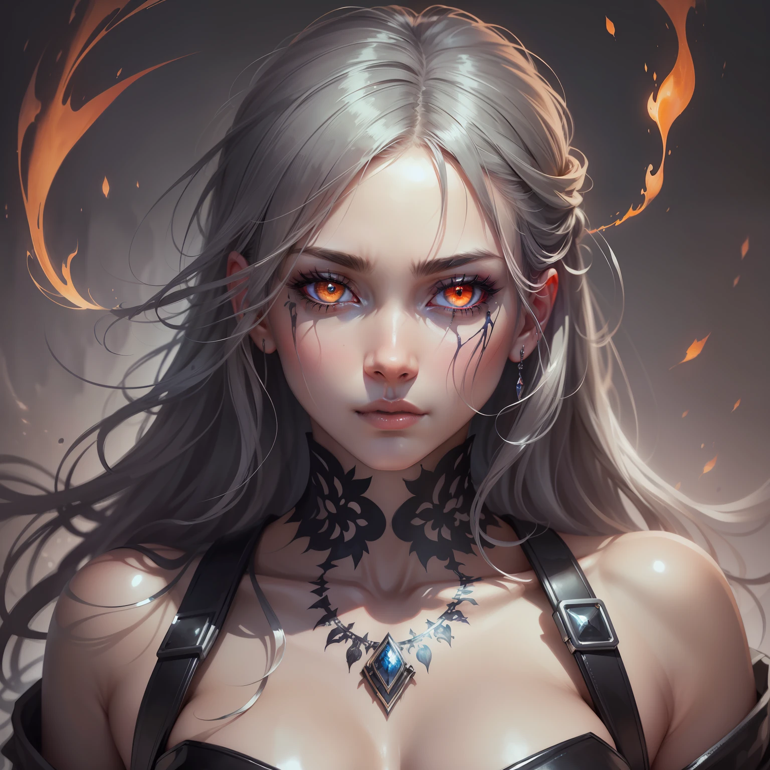 best quality, smooth ink waterwash lineart, digital painting, an woman with (( [glowing eyes:0,8] like spirit), bright cold flame light from inside the eyes,) without pupils , hyperdetailed sharpen eyes, hyperealistic, intricately detailed, cool