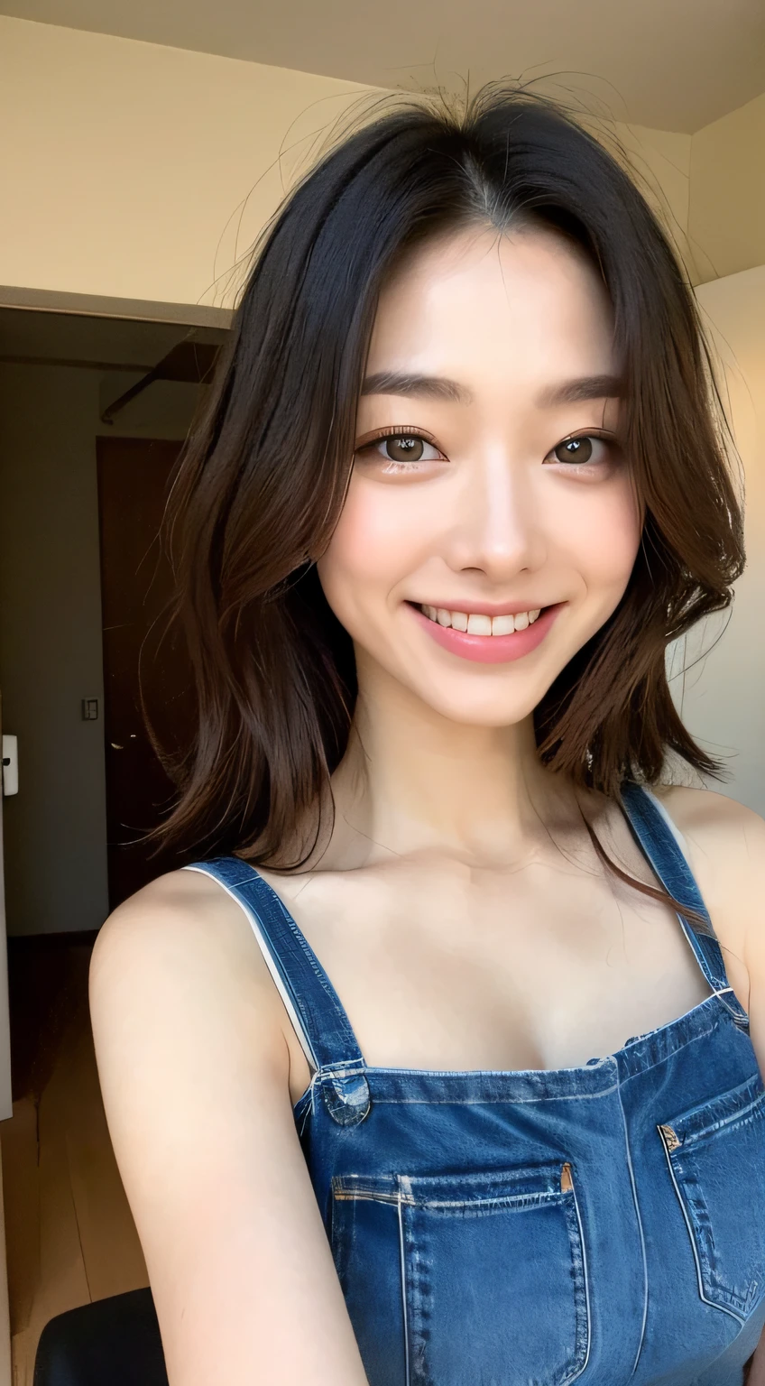 ((top-quality、8K、masterpiece:1.3))、Shot at sea、gal make、Blue Eye、beauty legs、white t-shirts、wearing denim shorts。、1girl in、beautfull Japanease woman:1.3、(Longhaire、tits out:1.2)、 Sleeveless:1.2、Beautiful Women in Perfect Style:1.4、Perfect eyes、Even-eyed、Natural smile、Perfect iris、Perfect lips、flawless skin、no moles、Super Detail Face、Delicat eyes、二重まぶた、Soft breasts、A smile、