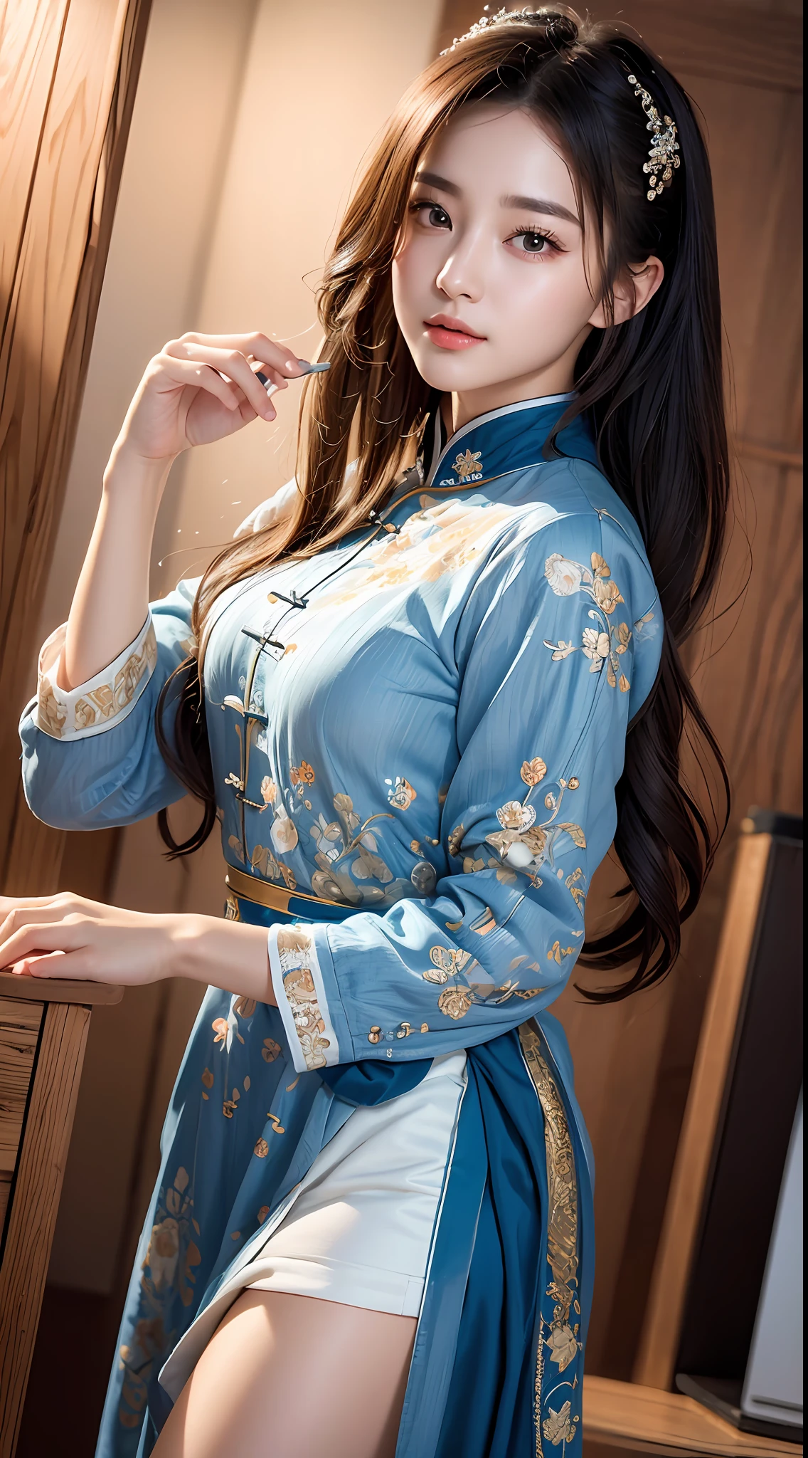 (Raw photography、top-quality)、(realisitic、photos realistic:1.3)、top-quality、ighly detailed、masterpiece、ultra-detailliert、illustratio、1girl in、Liu Bei