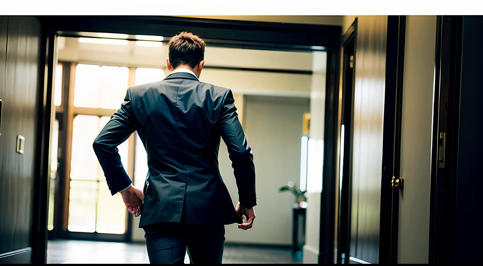 Man in suit running,back view