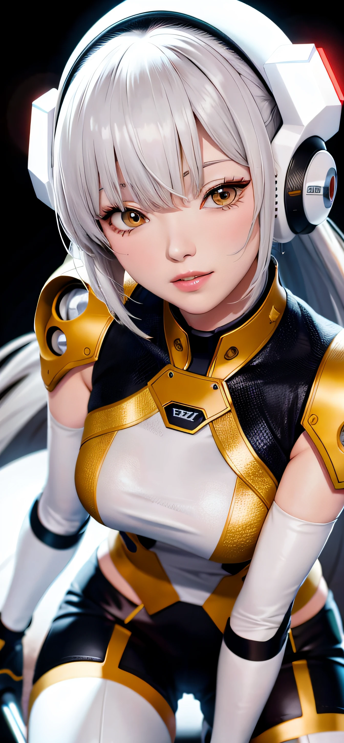 Highest image quality,Outstanding details,超高分辨率,(Fidelity:1.4),The best illustration,Favor the details,delicated face,Highly cohesive 1girl,He has a delicate and beautiful face,Dressed in white-red mechs,wearing a mech helmet,Hold the direction controller,Riding on a motorcycle,The background is a high-tech lighting scene in the future city。