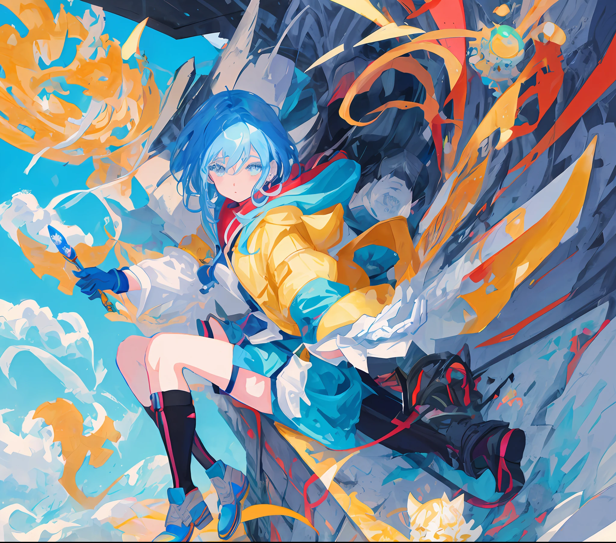 Close up of a cartoon girl with blue hair and gloves, full body commission for, oc commission, commission for high resolution, commission art, commissions for, commission, anime moe art style, official fanart, author:Master of Han Chinese, official character art, official character illustration, painttoolsai!! Blue, pixiv contest winner, 2 d anime style