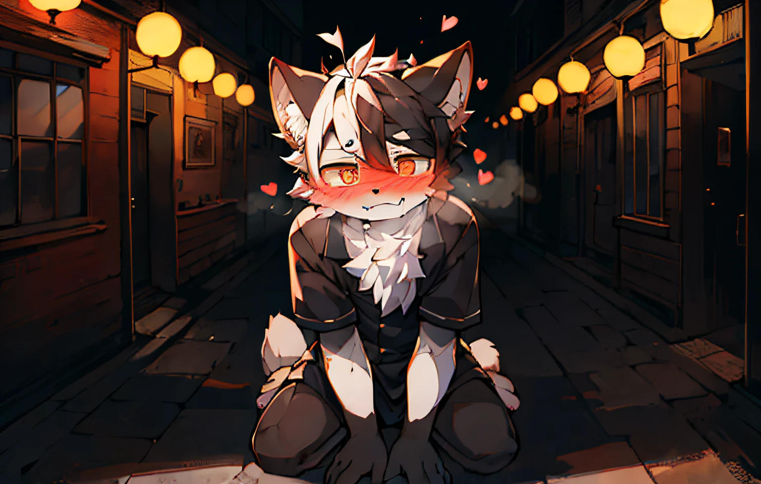 shaggy,furred,bodyfur,城市,the street,独奏,short- sleeved,horizon,BREAK BREAK BREAK,AOEU,AOEU,Black hair, hair bobbles, wince, long eyelasher, solid circle eyes, Fake animal ears, Light smile, Ear blush, Fang, Striped hair, White hair, Antenna hair, Devil Eyes, horizontal pupils, Cat ears, poison fangs, parted lip, Moaning, rough breath, hearts in eyes, skin fang, saliva trail, nose blush, full face blush, surrealism, shadowing, anaglyph, stereograms, tachi-e, angle of view, Atmospheric perspective, back lit lighting, Chiaroscuro, 8K, Super detail, ccurate, Best quality, hyper HD, Masterpiece, High details, Textured skin, A high resolution, High quality, Best quality, 1080p,Raised sexy,Whole body diagram,Standing painting,Complete,Fits the overall back,Sit on your knees,Head back looking,Hairy feet