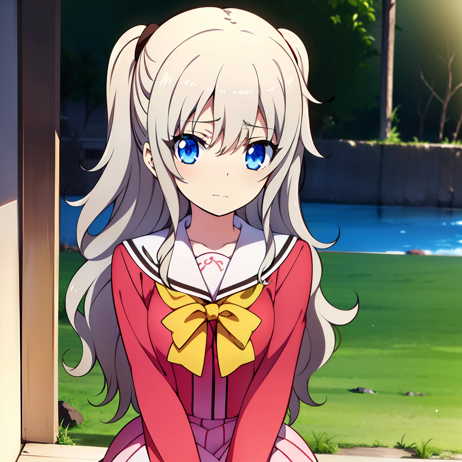 a drawing of a girl with long hair and a bow, small curvy loli, anime girl with cat ears, loli in dress, extremely cute anime girl face, anime moe artstyle, with a sad expression, she has a cute expressive face, rem rezero, tired and haunted expression, small loli girl, & her expression is solemn, tired haunted expression