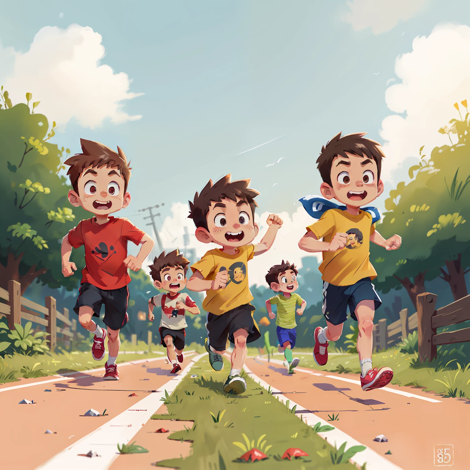 Three boys running,