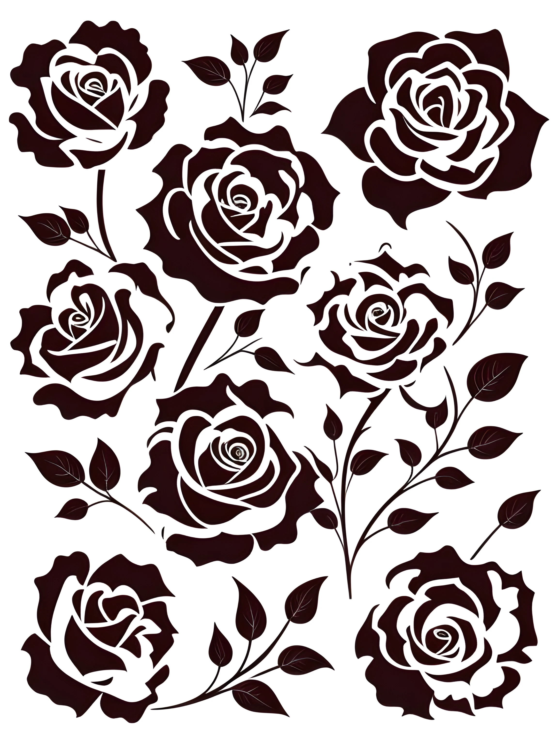 Vector cartoon roses，Surround the roses，siluette，Vector graphics，vectorial art