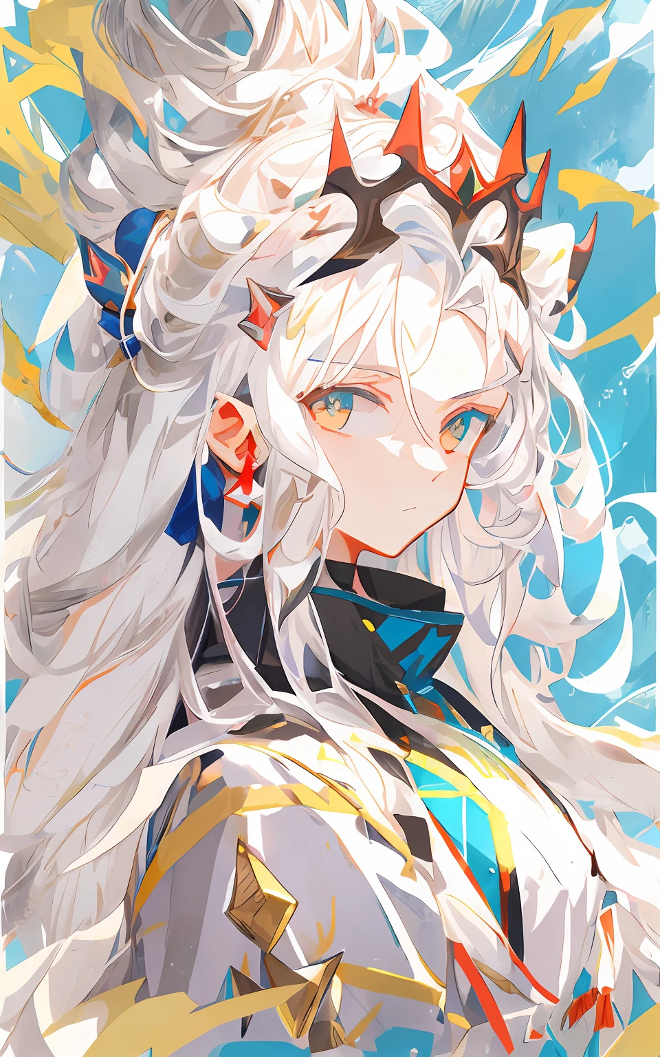 Long white hair，Anime girl with a crown on her head, white-haired god, Perfect white haired girl, Portrait Chevaliers du Zodiaque Fille, white haired Cangcang, Girl with white hair, Silver hair girl, crisp clear rpg portrait, a beautiful anime portrait, white haired lady, White-haired, From Arknights, Girl silver hair, detailed anime character art