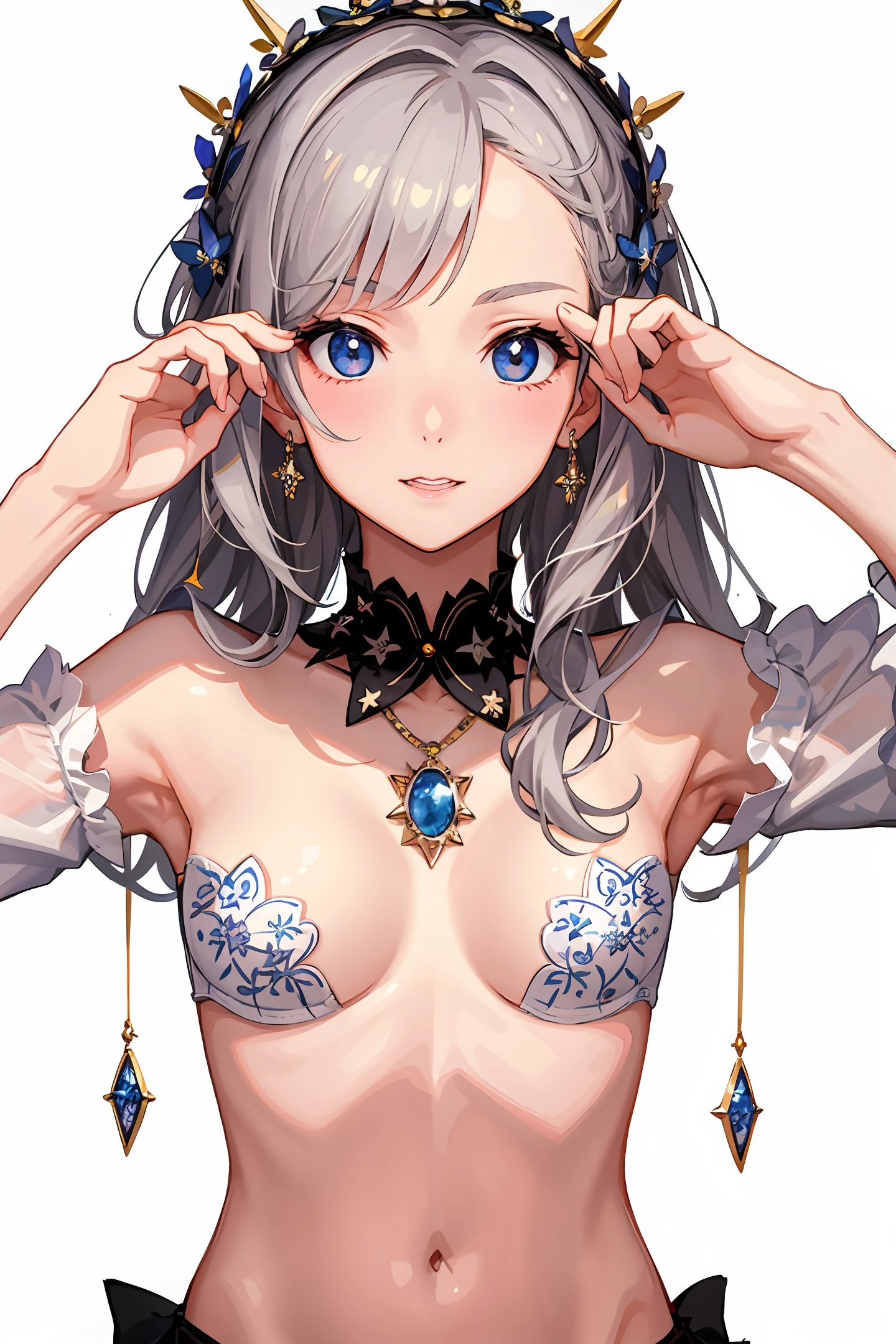 stage fashion show underwear model raise hand anime illustration