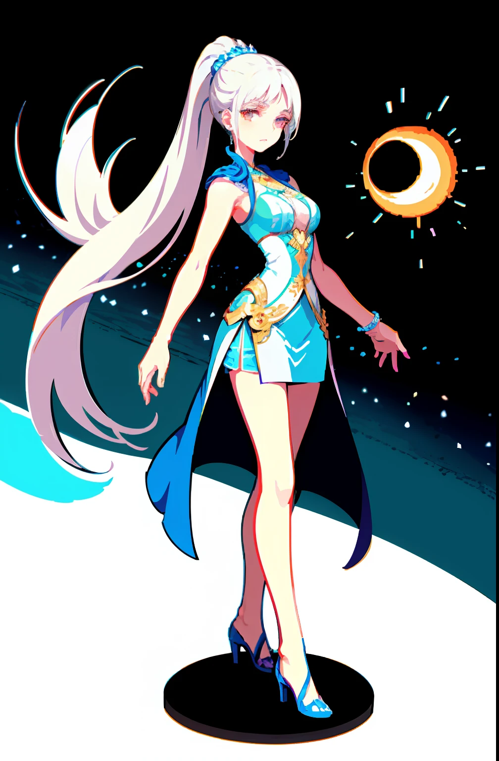 offcial art,品质最佳,finedetail,close-up all over the body,A beautiful white girl,wearing a white skirt,Long white hair shawl,hair flowing,Very long ponytail,Manners are elegant,With a faint sad expression on his face,Floating in the air,Perfect figure。