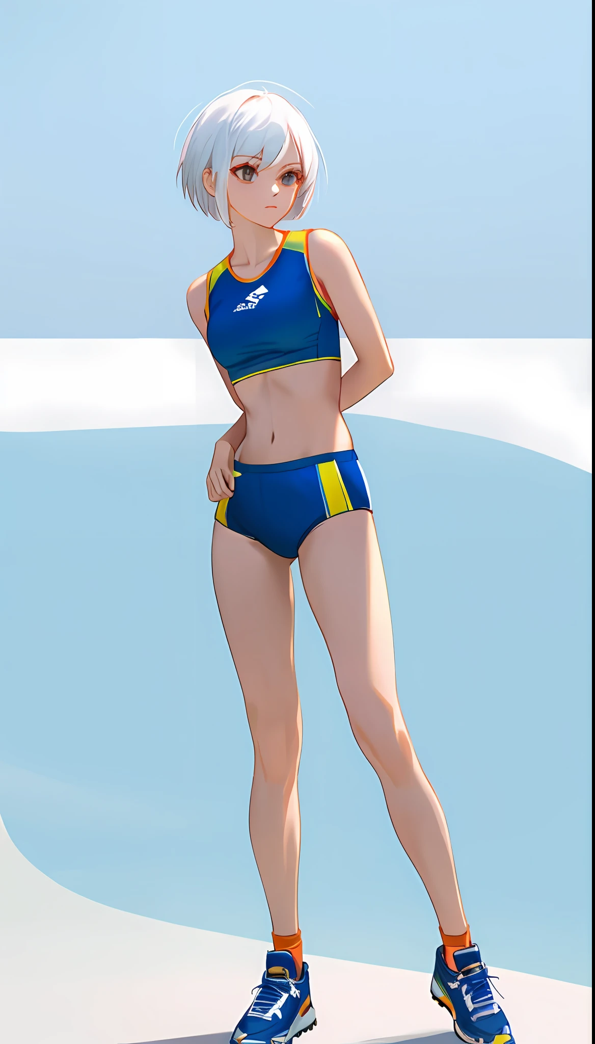 1womanl、Posing、White hair、short-haired、sports wear、Ready、full body Esbian